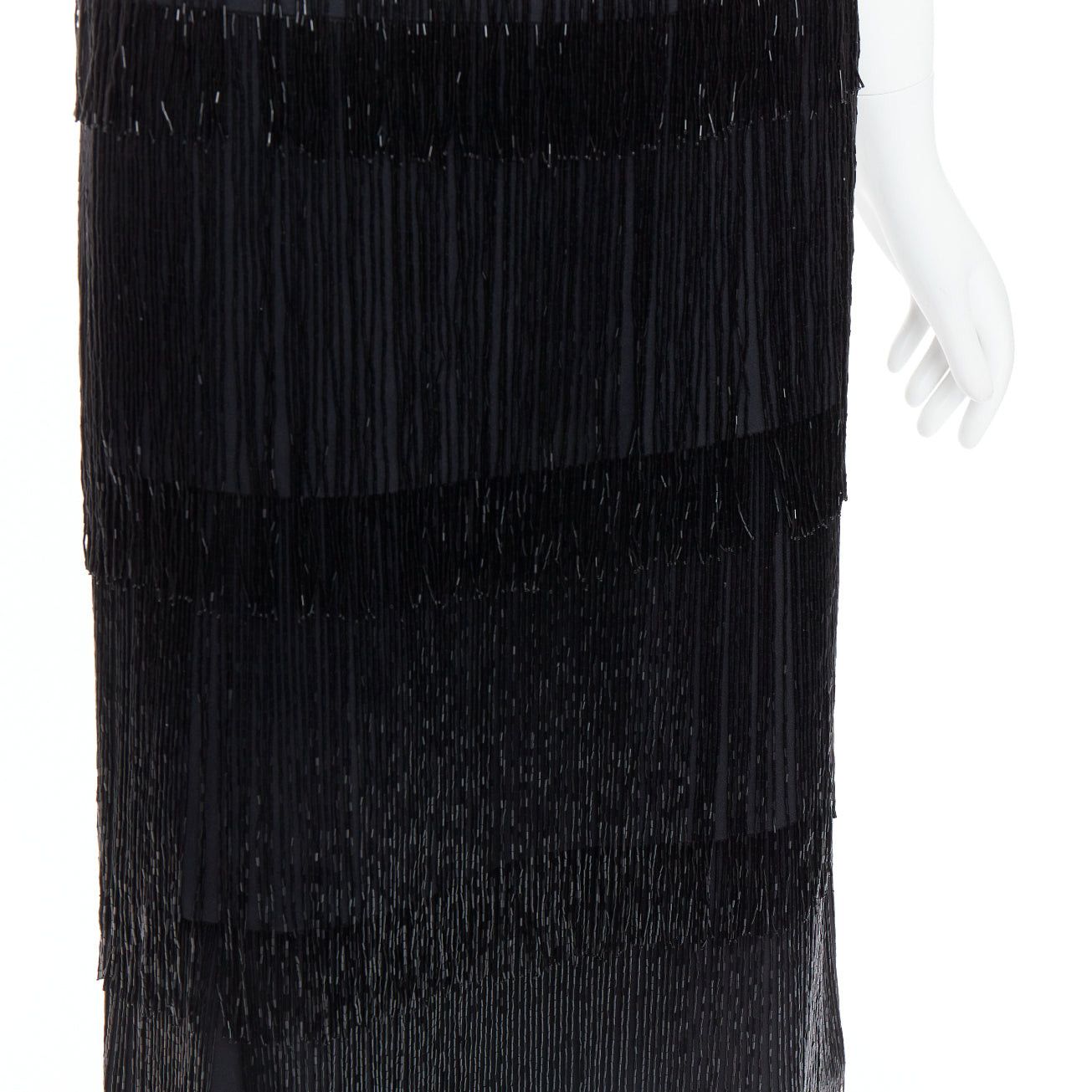 Michael Kors MICHAEL KORS COLLECTION black bead fringe crew knee flapper dress US0 XS0 Size XS / US 0-2 / IT 36-38 - 7 Thumbnail