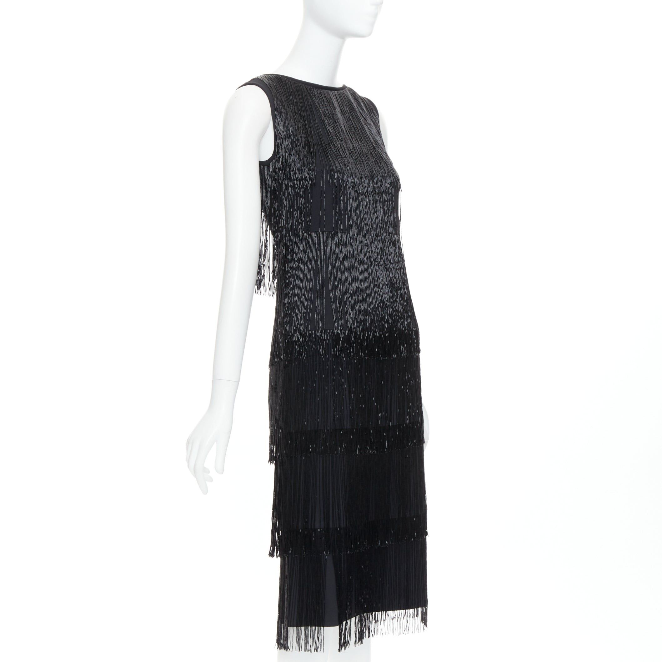 Michael Kors MICHAEL KORS COLLECTION black bead fringe crew knee flapper dress US0 XS0 Size XS / US 0-2 / IT 36-38 - 3 Thumbnail