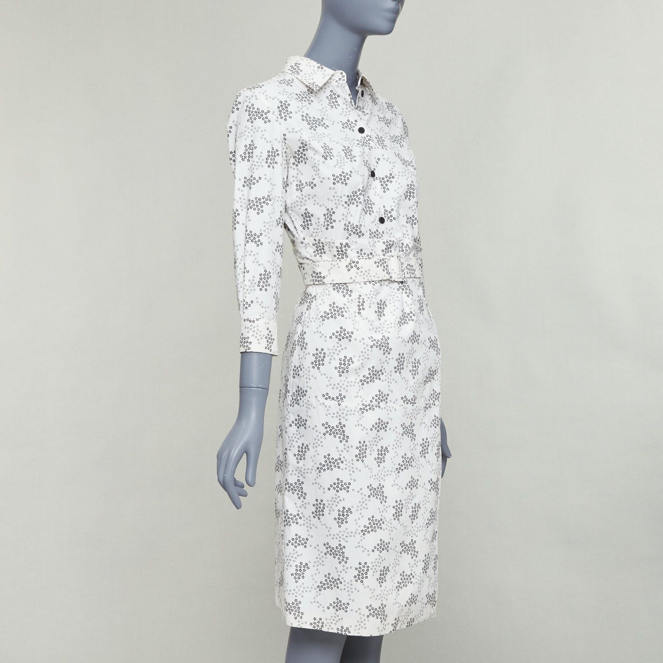 Bottega Veneta BOTTEGA VENETA cream cotton floral print wrap belted shirt dress IT38 XS Size XS / US 0-2 / IT 36-38 - 3 Thumbnail