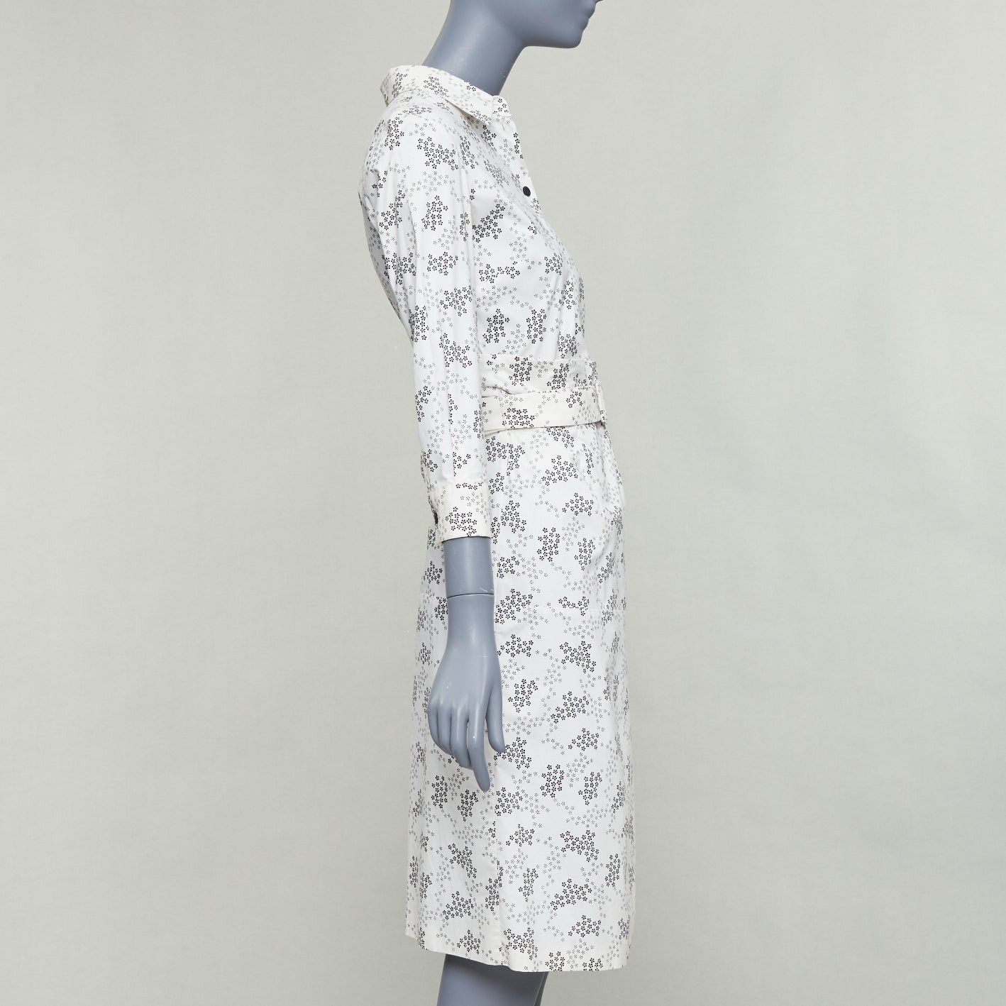 Bottega Veneta BOTTEGA VENETA cream cotton floral print wrap belted shirt dress IT38 XS Size XS / US 0-2 / IT 36-38 - 4 Thumbnail