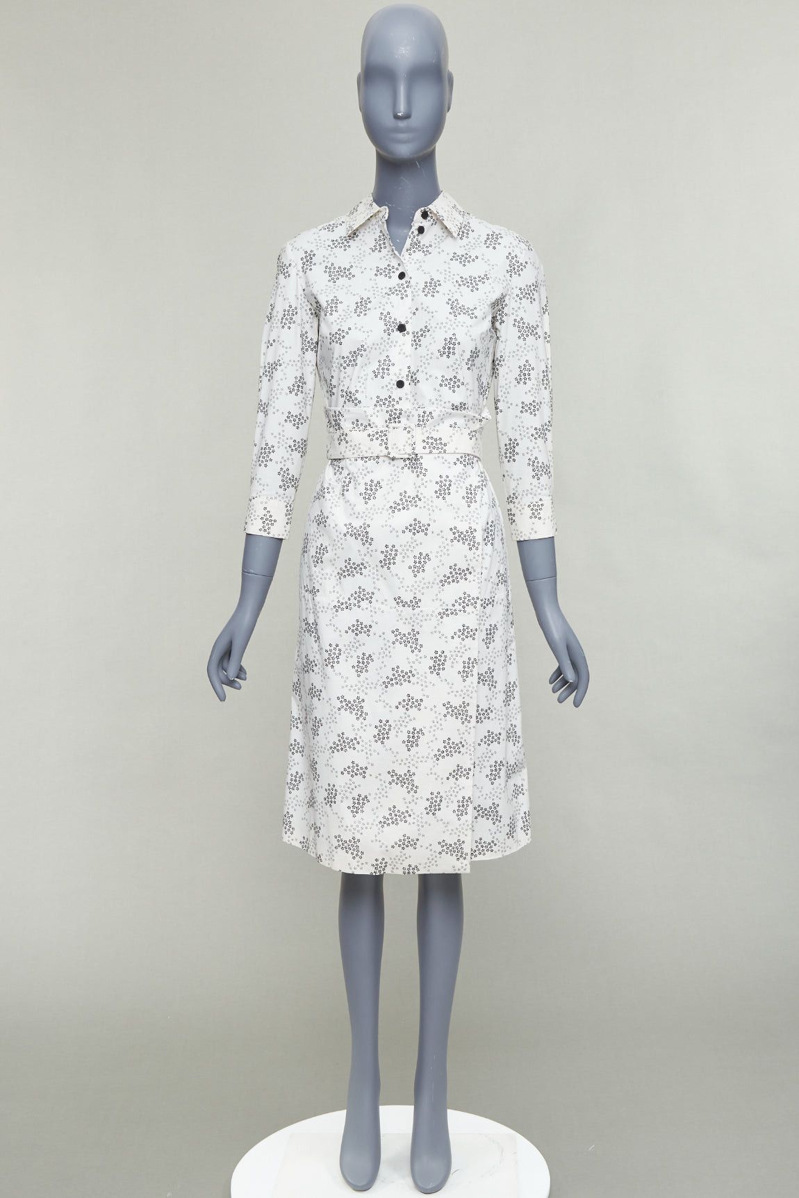 Bottega Veneta BOTTEGA VENETA cream cotton floral print wrap belted shirt dress IT38 XS Size XS / US 0-2 / IT 36-38 - 9 Thumbnail