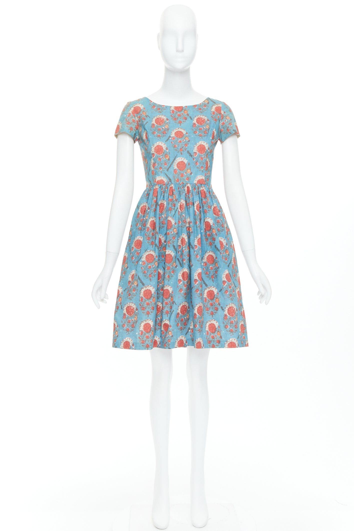 Oscar De La Renta OSCAR DE LA RENTA blue red vintage print cocktail dress US0 XS Taylor Swift Size XS / US 0-2 / IT 36-38 - 9 Thumbnail