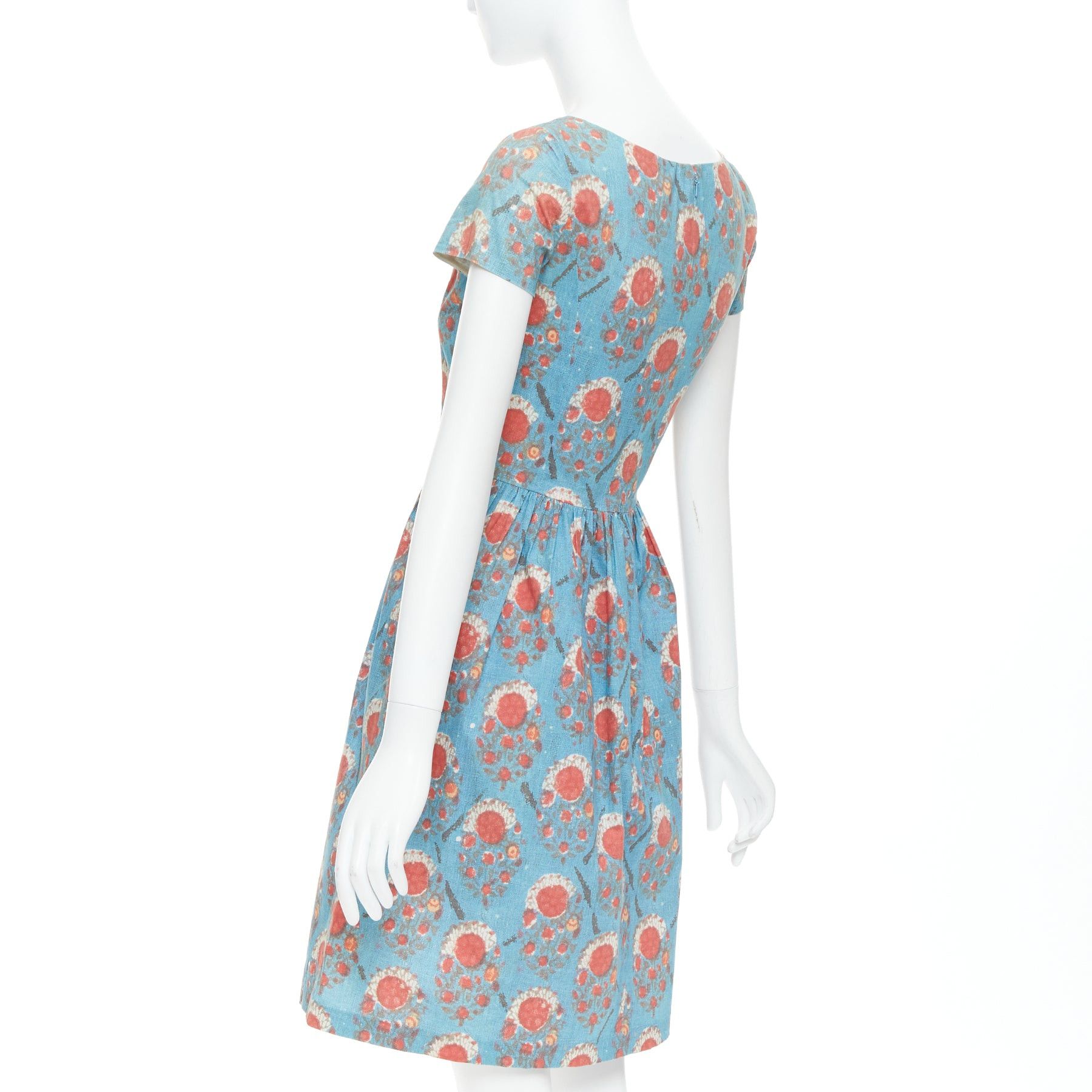 Oscar De La Renta OSCAR DE LA RENTA blue red vintage print cocktail dress US0 XS Taylor Swift Size XS / US 0-2 / IT 36-38 - 6 Thumbnail