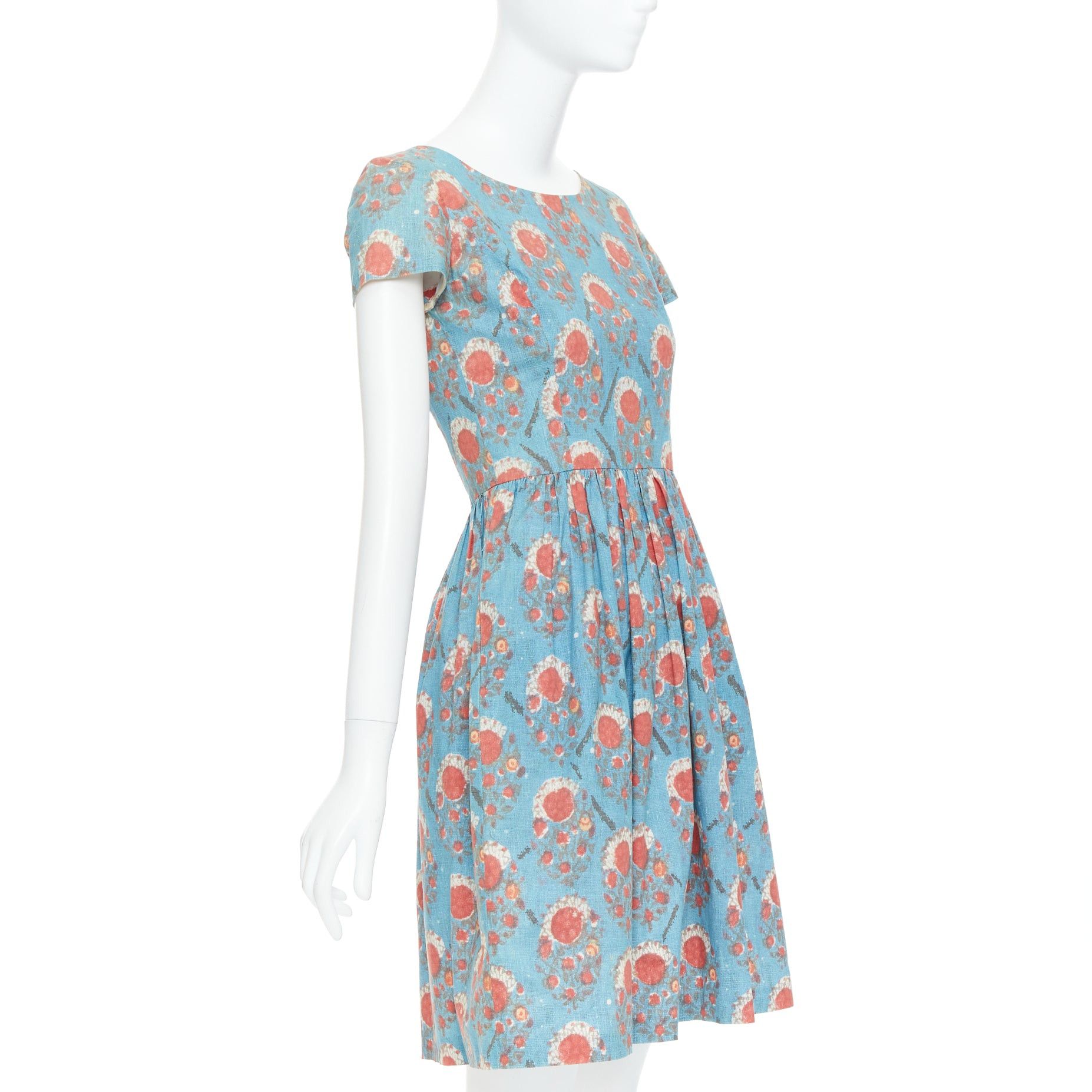 Oscar De La Renta OSCAR DE LA RENTA blue red vintage print cocktail dress US0 XS Taylor Swift Size XS / US 0-2 / IT 36-38 - 3 Thumbnail