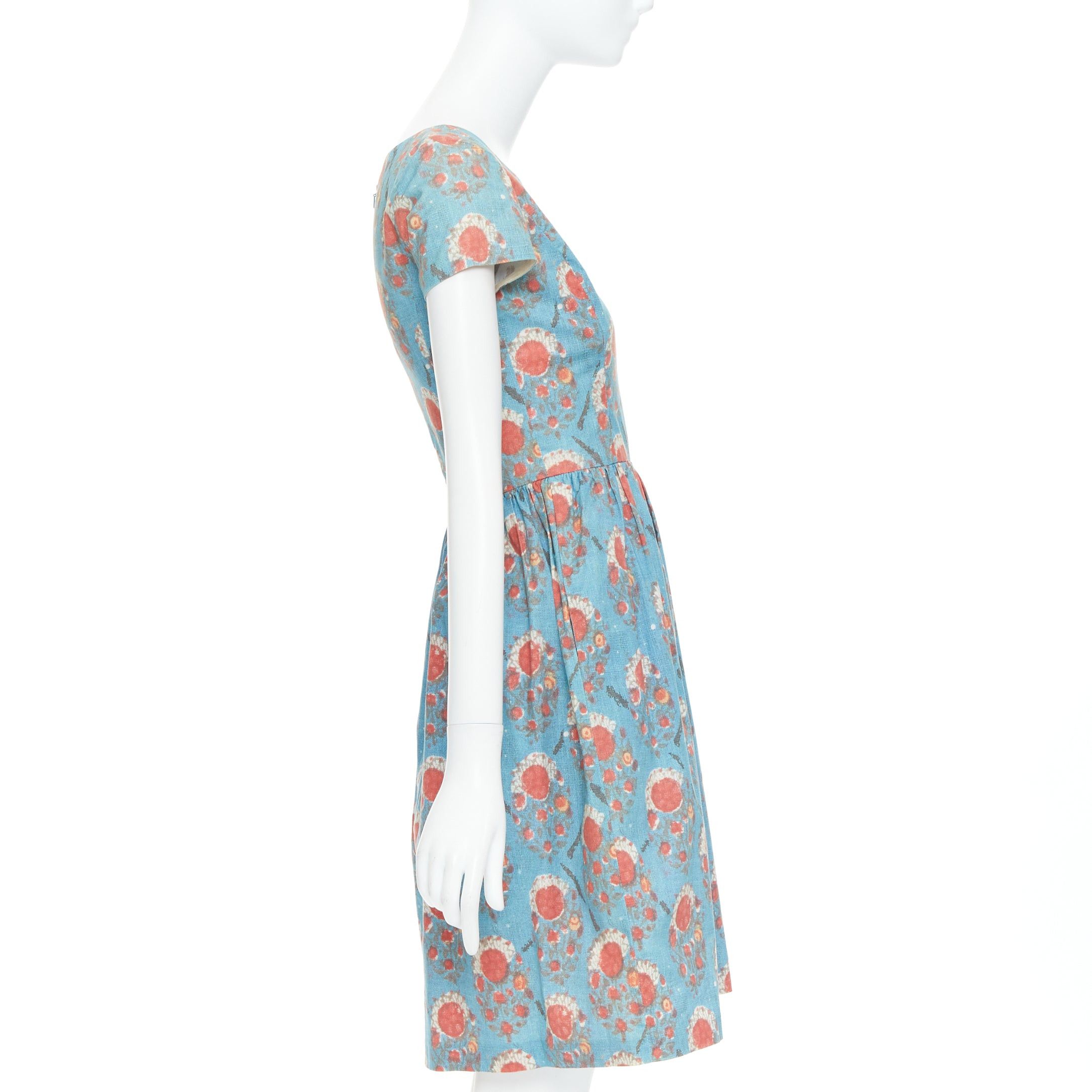 Oscar De La Renta OSCAR DE LA RENTA blue red vintage print cocktail dress US0 XS Taylor Swift Size XS / US 0-2 / IT 36-38 - 4 Thumbnail