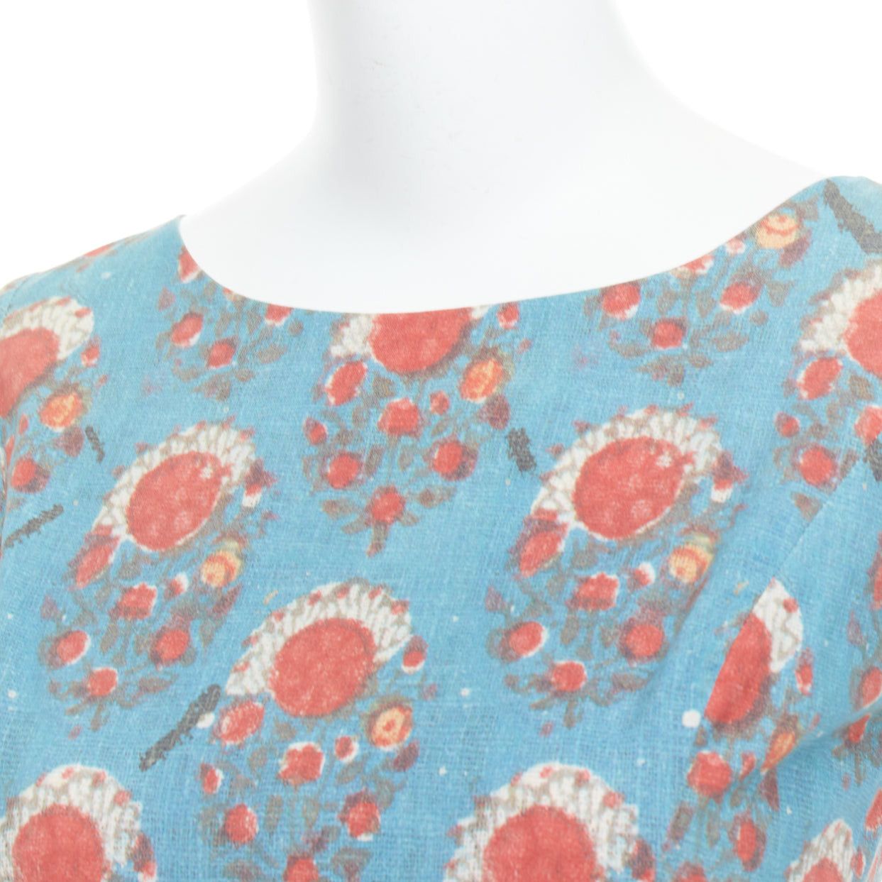 Oscar De La Renta OSCAR DE LA RENTA blue red vintage print cocktail dress US0 XS Taylor Swift Size XS / US 0-2 / IT 36-38 - 2 Thumbnail