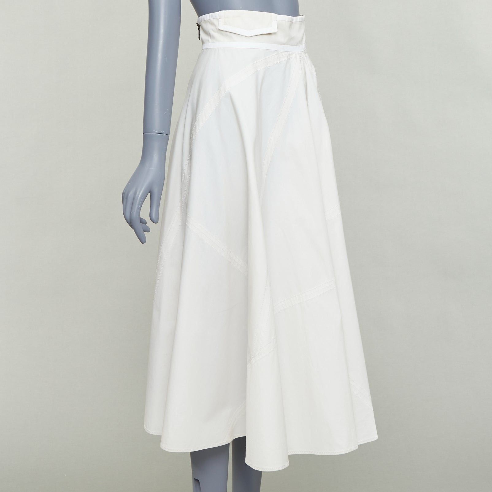 Bottega Veneta BOTTEGA VENETA light grey cotton diagonal zip Aline skirt IT36 XXS Size 25" / US 0 / IT 36 - 3 Thumbnail