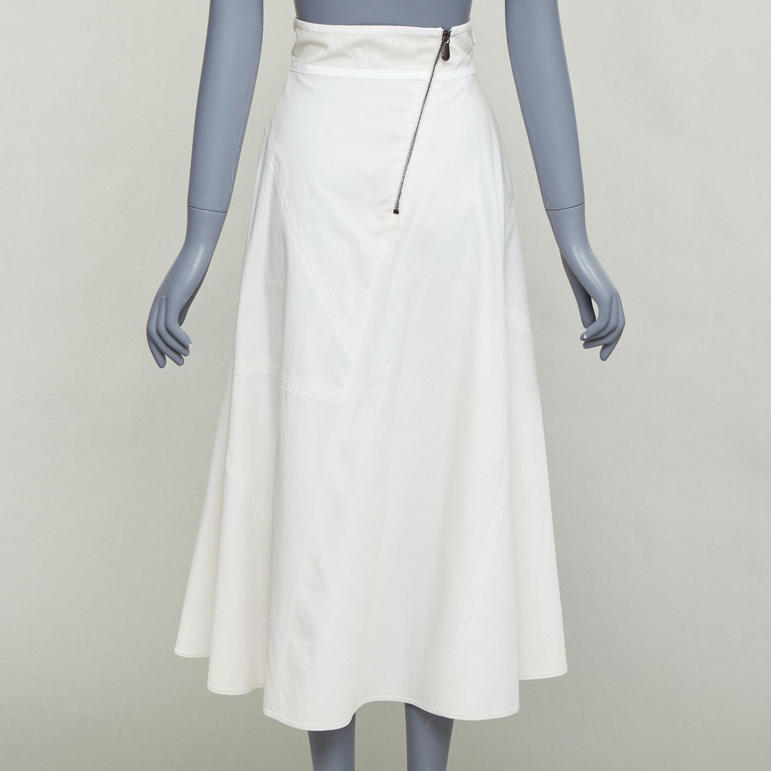 Bottega Veneta BOTTEGA VENETA light grey cotton diagonal zip Aline skirt IT36 XXS Size 25" / US 0 / IT 36 - 5 Thumbnail
