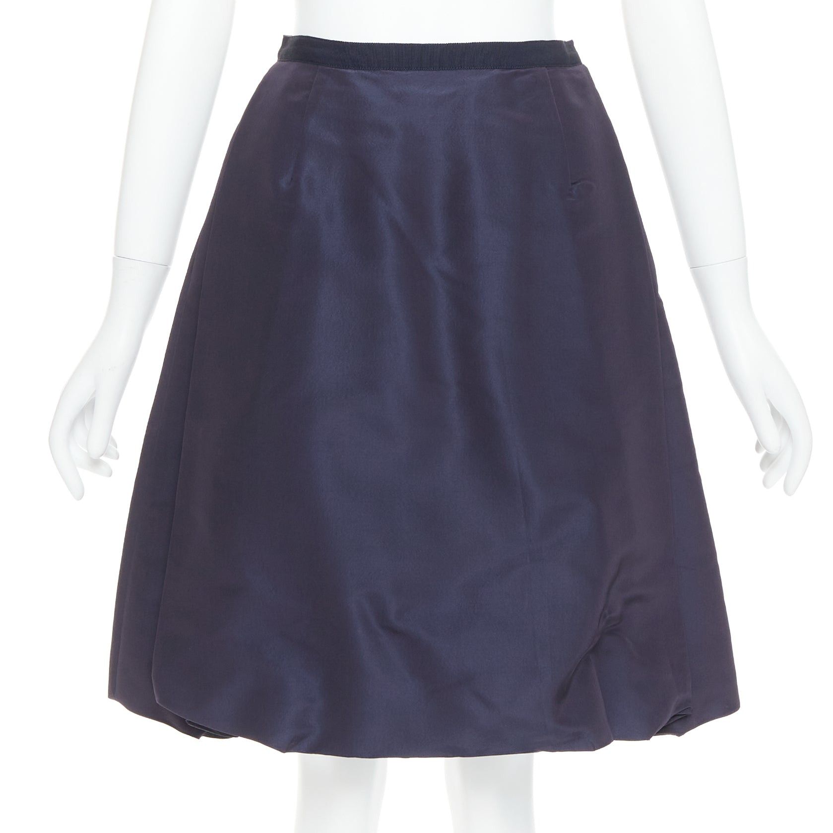 Oscar De La Renta OSCAR DE LA RENTA 2007 navy 100% silk side pleat bubble skirt US0 XS Size 26" / US 2 / IT 38 - 3 Thumbnail