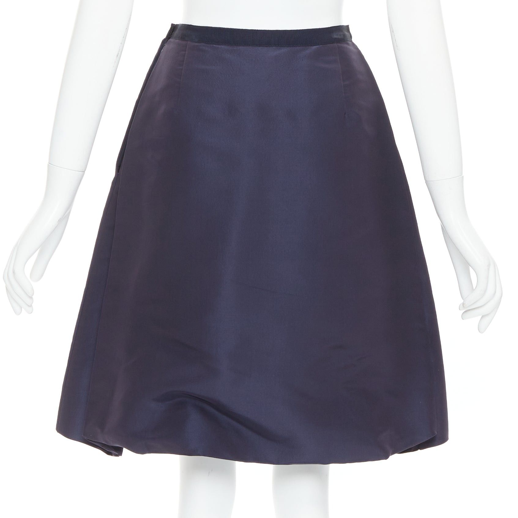 Oscar De La Renta OSCAR DE LA RENTA 2007 navy 100% silk side pleat bubble skirt US0 XS Size 26" / US 2 / IT 38 - 5 Thumbnail