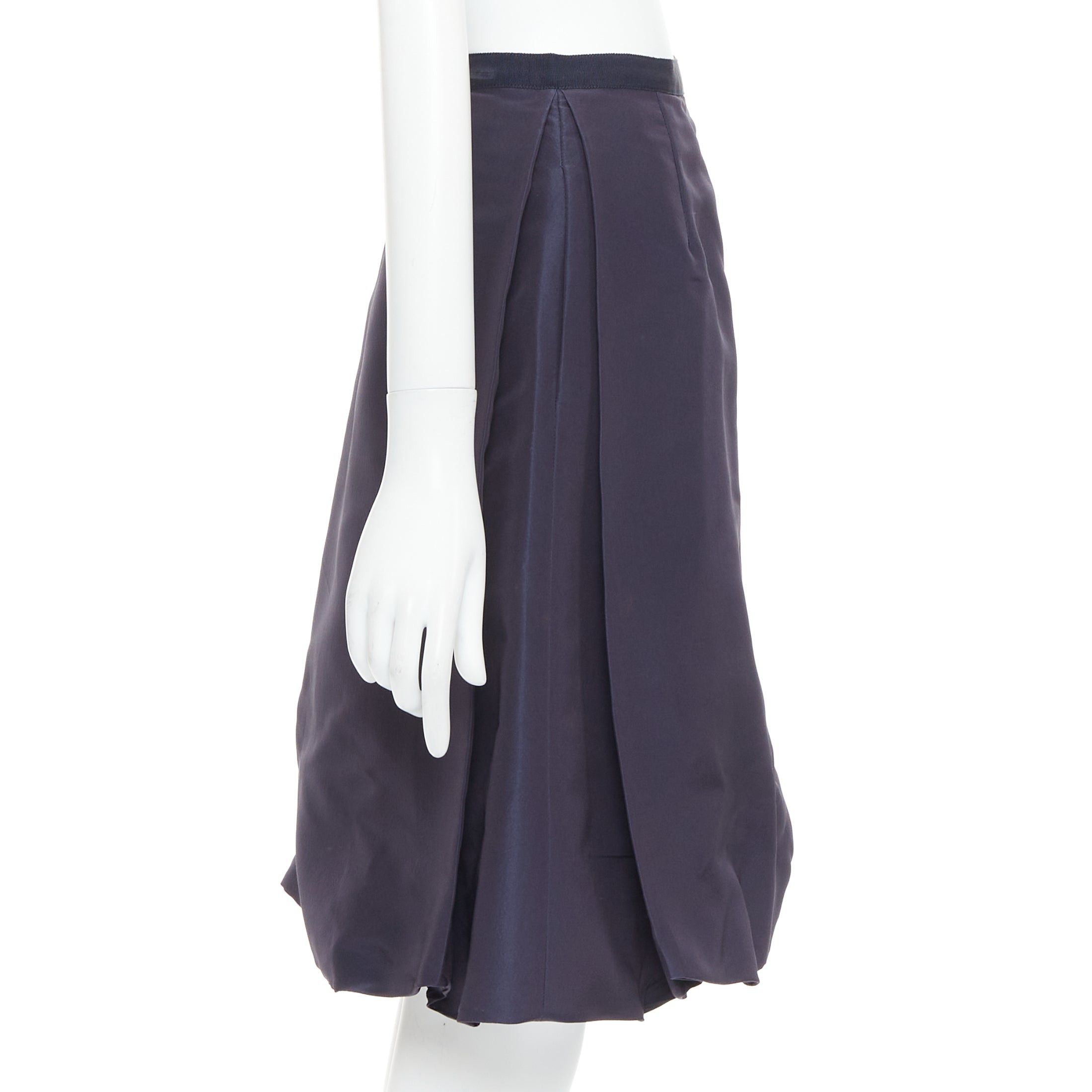Oscar De La Renta OSCAR DE LA RENTA 2007 navy 100% silk side pleat bubble skirt US0 XS Size 26" / US 2 / IT 38 - 4 Thumbnail