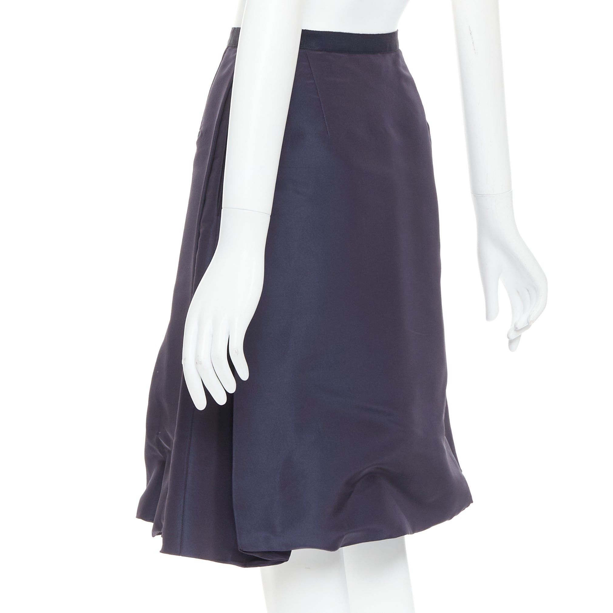 Oscar De La Renta OSCAR DE LA RENTA 2007 navy 100% silk side pleat bubble skirt US0 XS Size 26" / US 2 / IT 38 - 6 Thumbnail