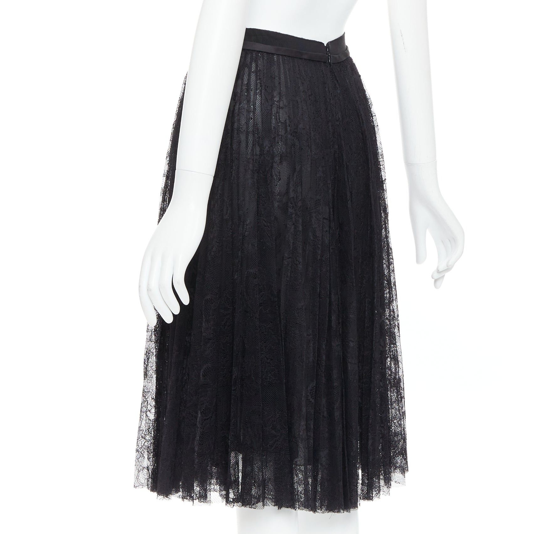 Giambattista Valli GIAMBATTISTA VALLI black lace silk bow trim pleated knee skirt IT38 XXS Size 26" / US 2 / IT 38 - 6 Thumbnail