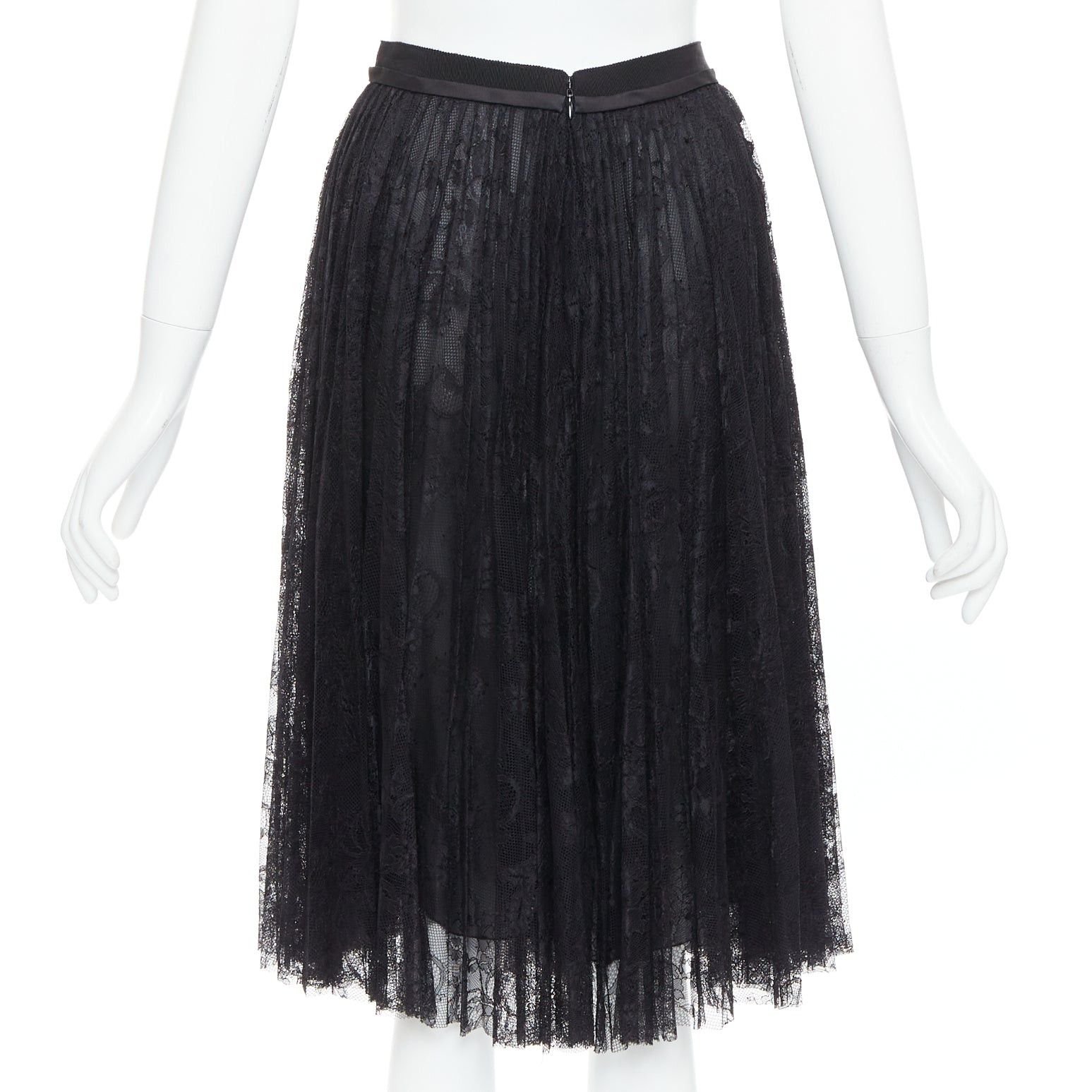 Giambattista Valli GIAMBATTISTA VALLI black lace silk bow trim pleated knee skirt IT38 XXS Size 26" / US 2 / IT 38 - 5 Thumbnail