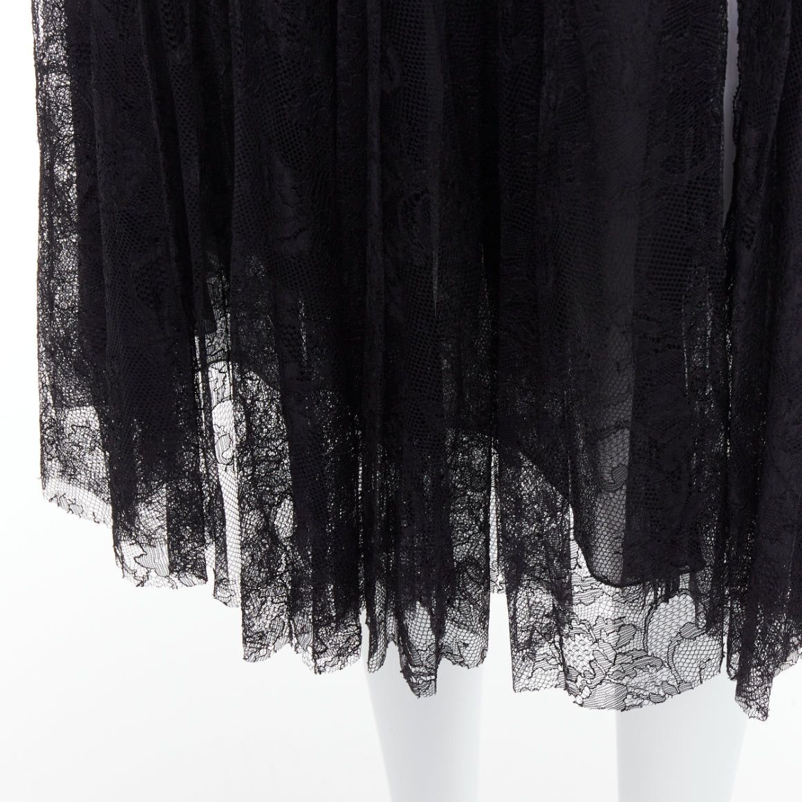 Giambattista Valli GIAMBATTISTA VALLI black lace silk bow trim pleated knee skirt IT38 XXS Size 26" / US 2 / IT 38 - 8 Thumbnail