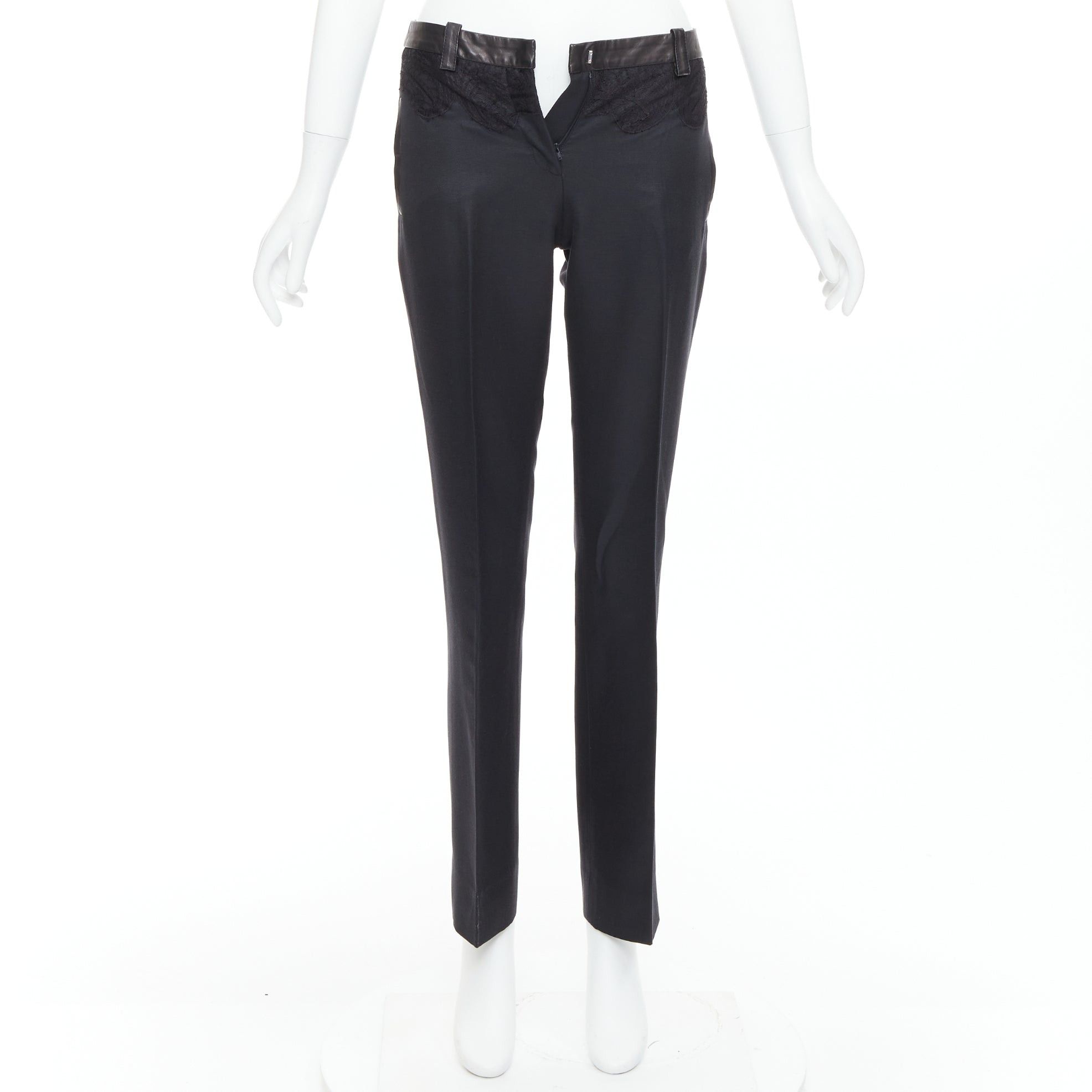 Versace VERSACE black cotton blend lace leather trim waist tapered trousers IT38 XS Size 26" / US 2 / IT 38 - 9 Thumbnail