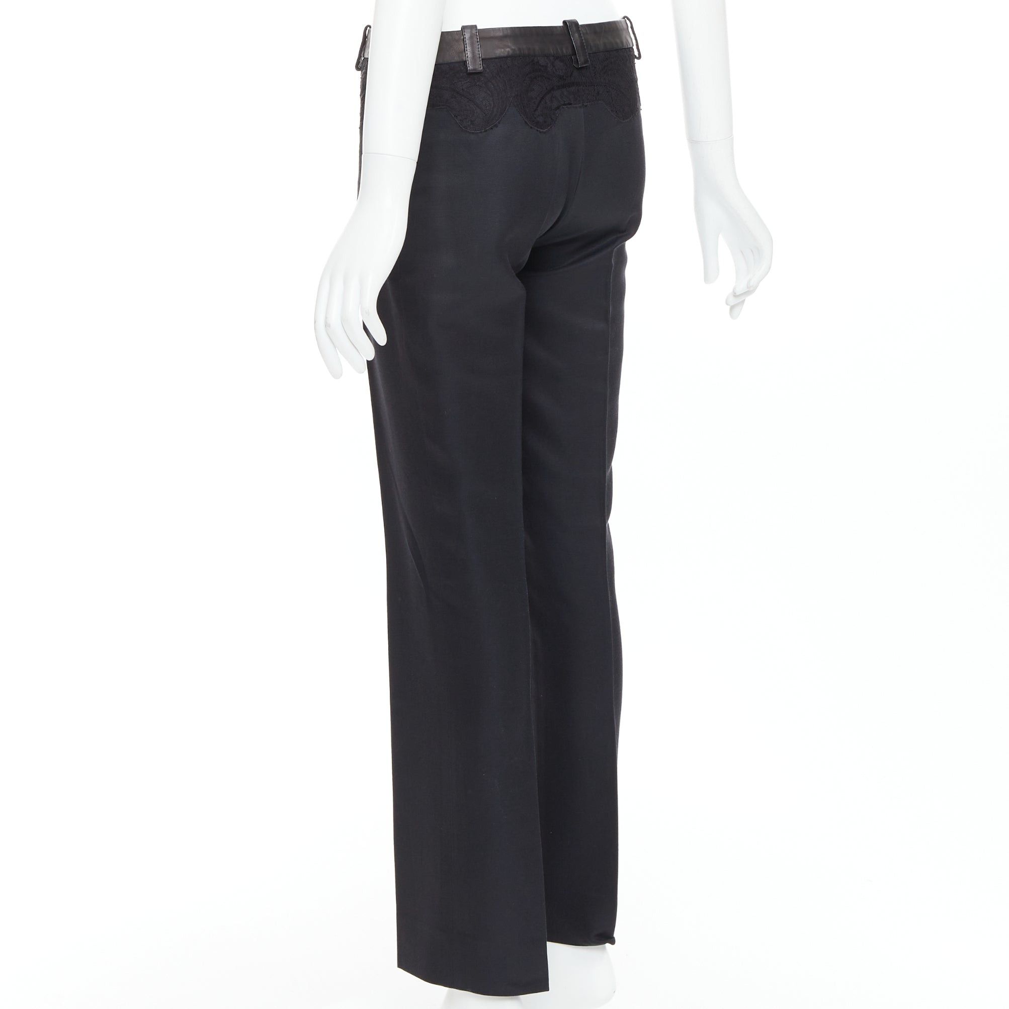 Versace VERSACE black cotton blend lace leather trim waist tapered trousers IT38 XS Size 26" / US 2 / IT 38 - 6 Thumbnail