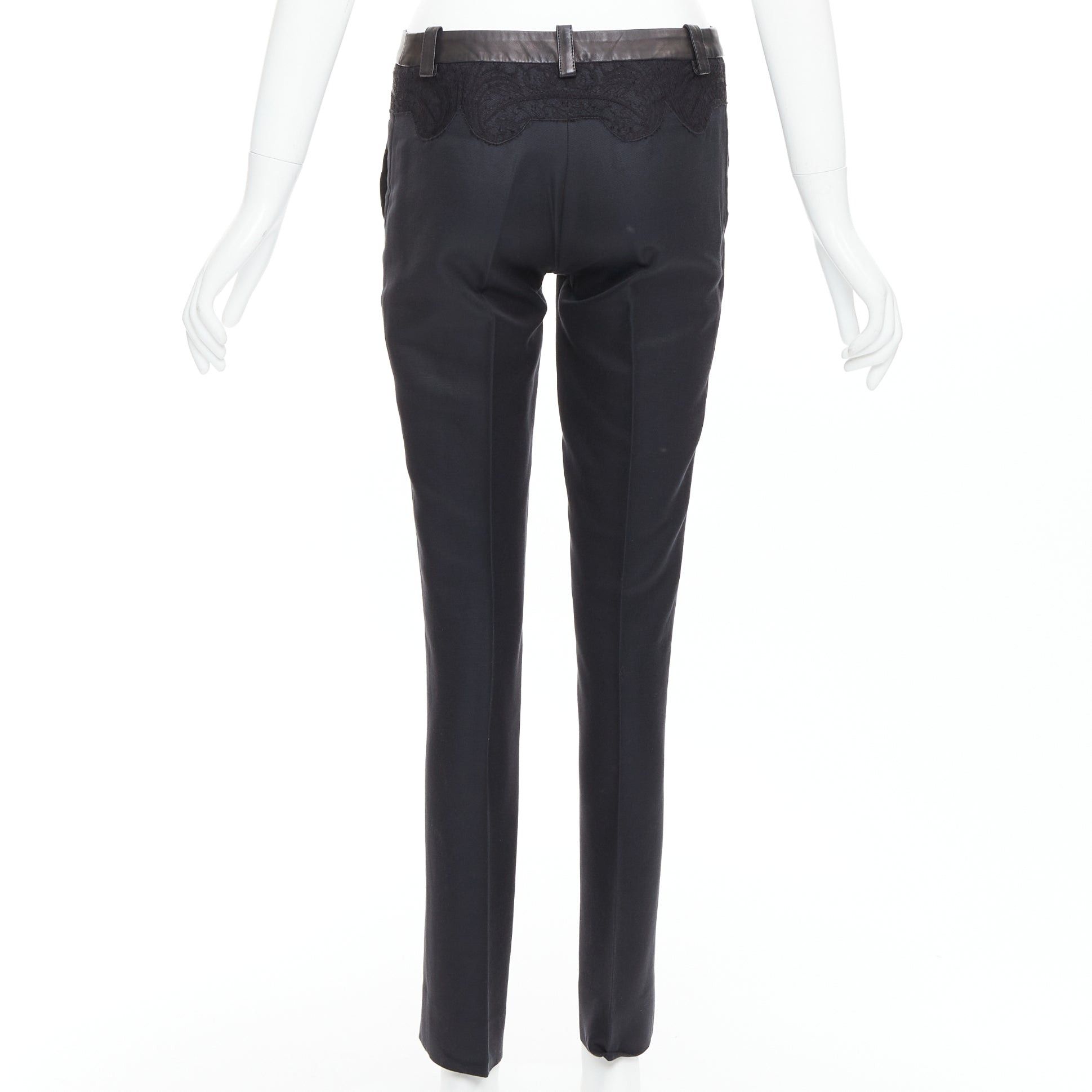 Versace VERSACE black cotton blend lace leather trim waist tapered trousers IT38 XS Size 26" / US 2 / IT 38 - 5 Thumbnail