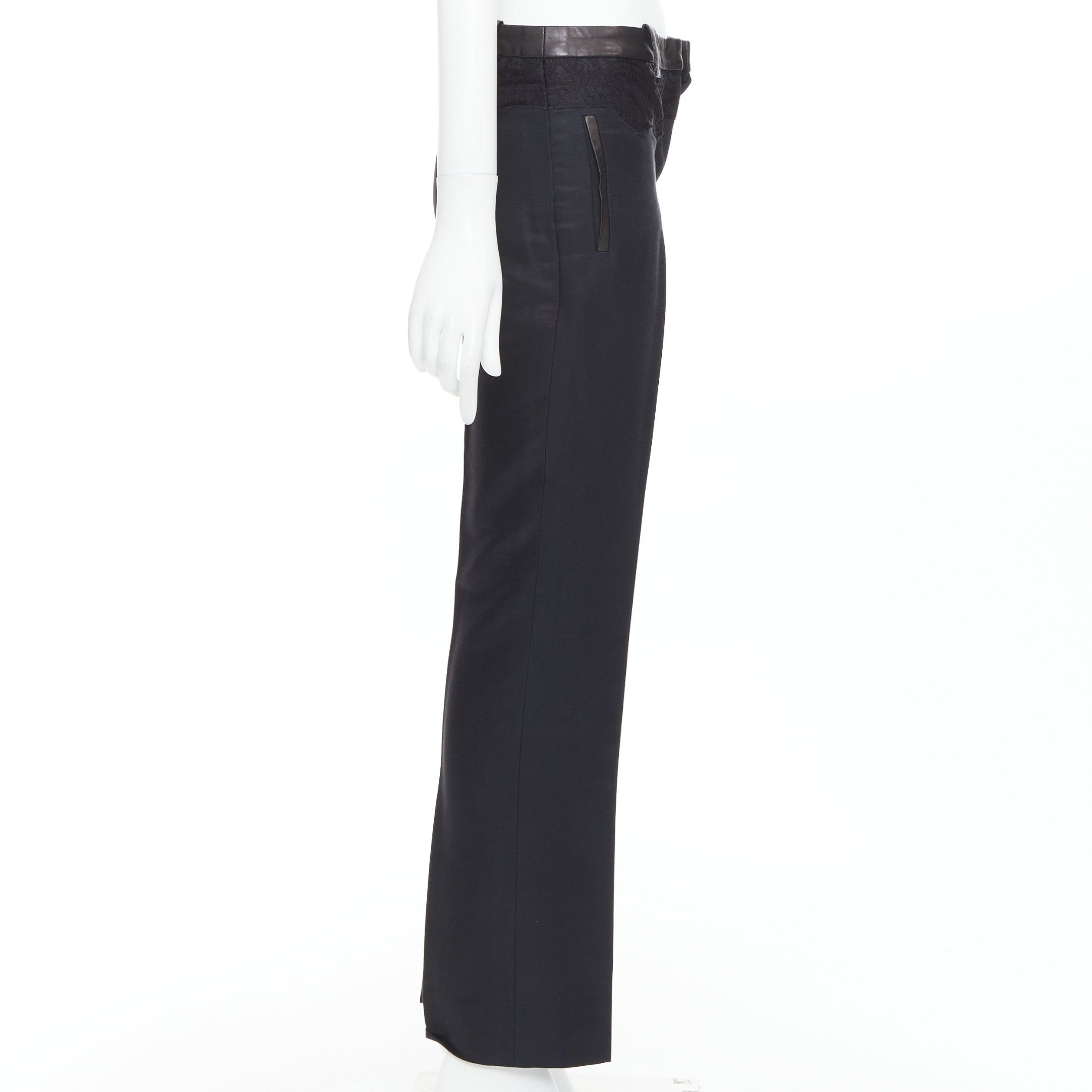 Versace VERSACE black cotton blend lace leather trim waist tapered trousers IT38 XS Size 26" / US 2 / IT 38 - 4 Thumbnail