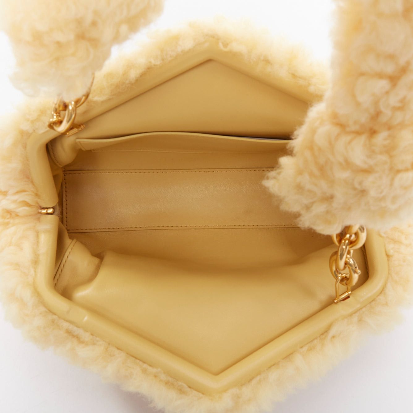 Bottega Veneta BOTTEGA VENETA Sherpa Teddy Gold yellow shearling fur chain underarm shoulder bag Size ONE SIZE - 9 Thumbnail
