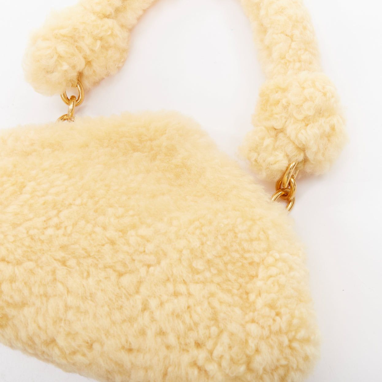 Bottega Veneta BOTTEGA VENETA Sherpa Teddy Gold yellow shearling fur chain underarm shoulder bag Size ONE SIZE - 7 Thumbnail