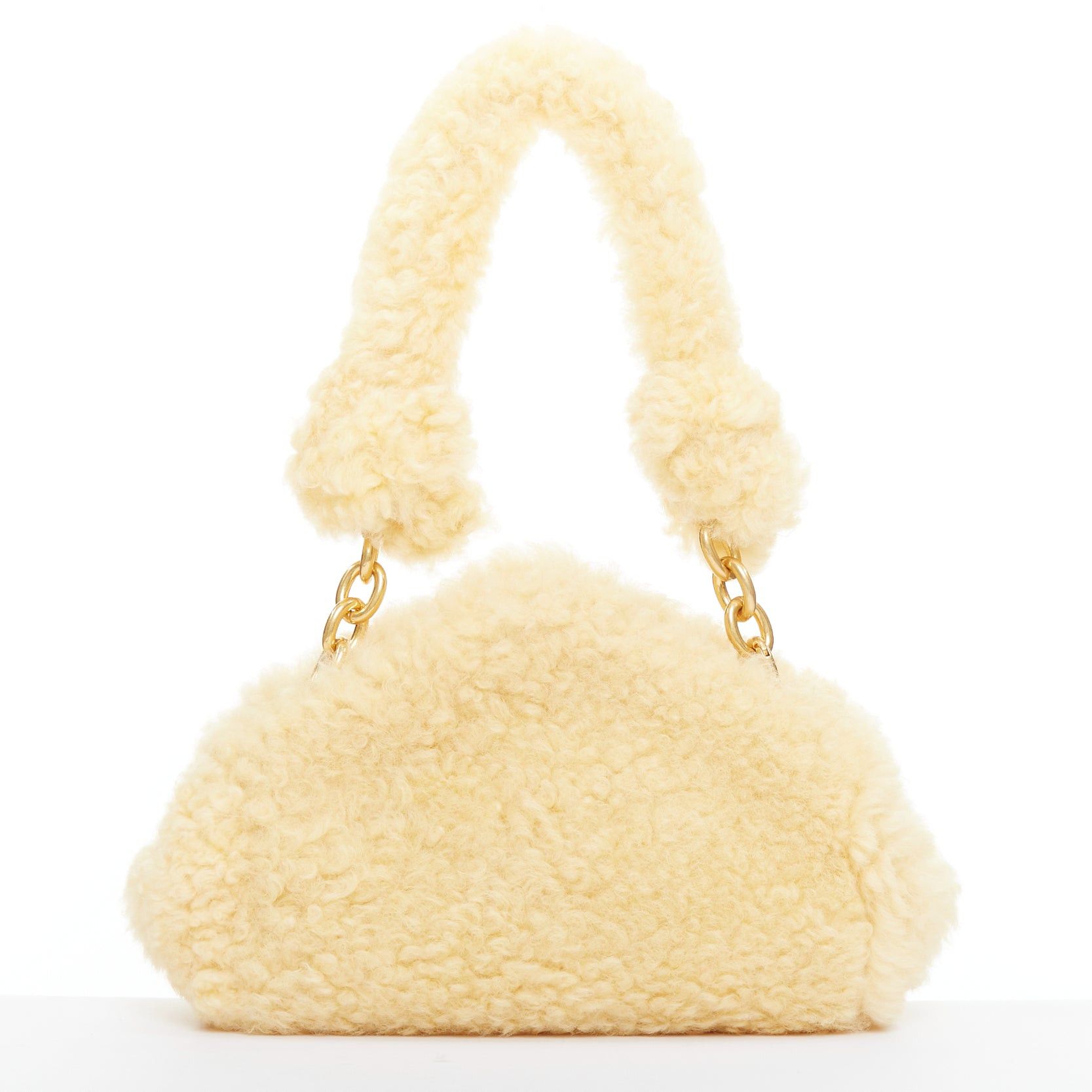Bottega Veneta BOTTEGA VENETA Sherpa Teddy Gold yellow shearling fur chain underarm shoulder bag Size ONE SIZE - 5 Thumbnail
