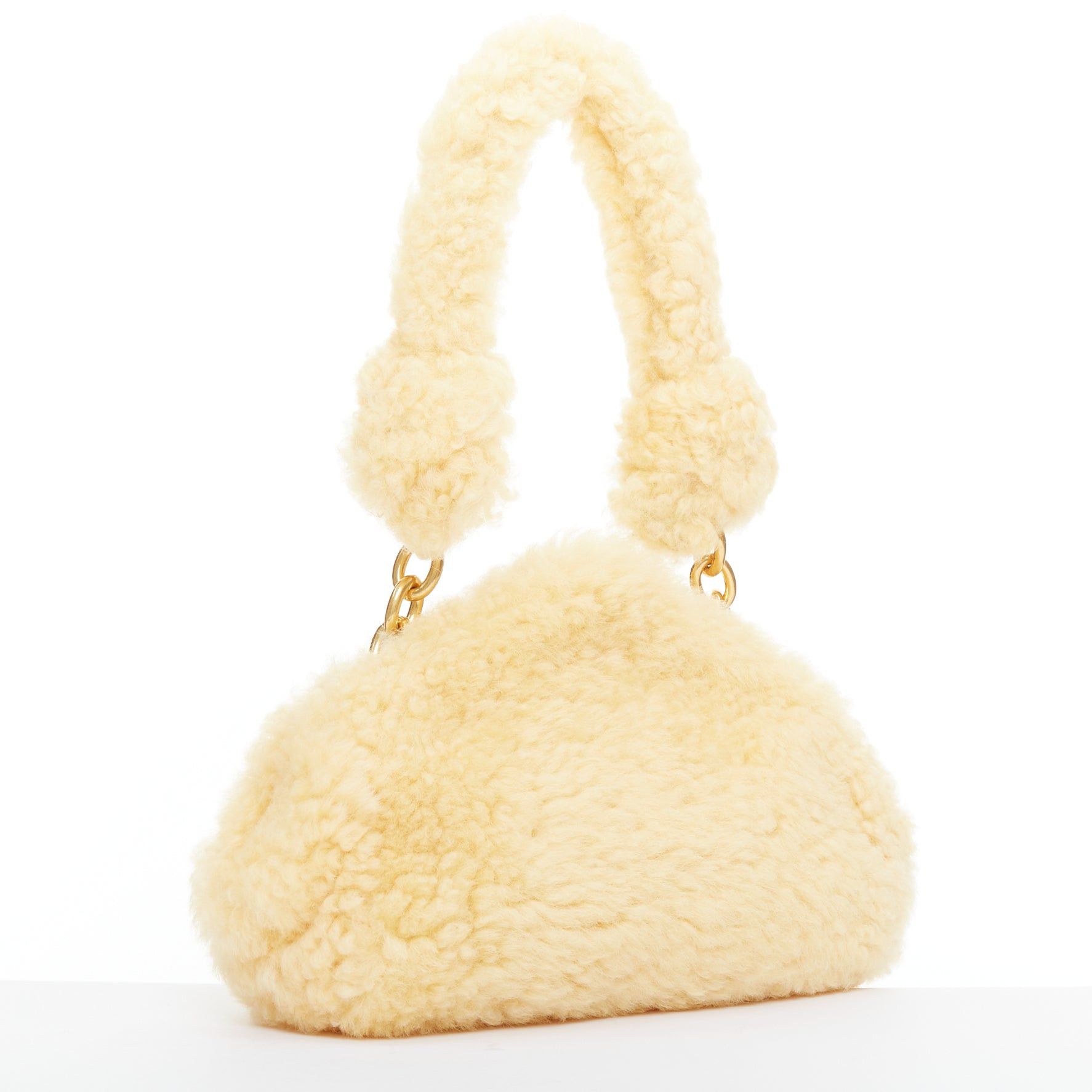 Bottega Veneta BOTTEGA VENETA Sherpa Teddy Gold yellow shearling fur chain underarm shoulder bag Size ONE SIZE - 3 Thumbnail