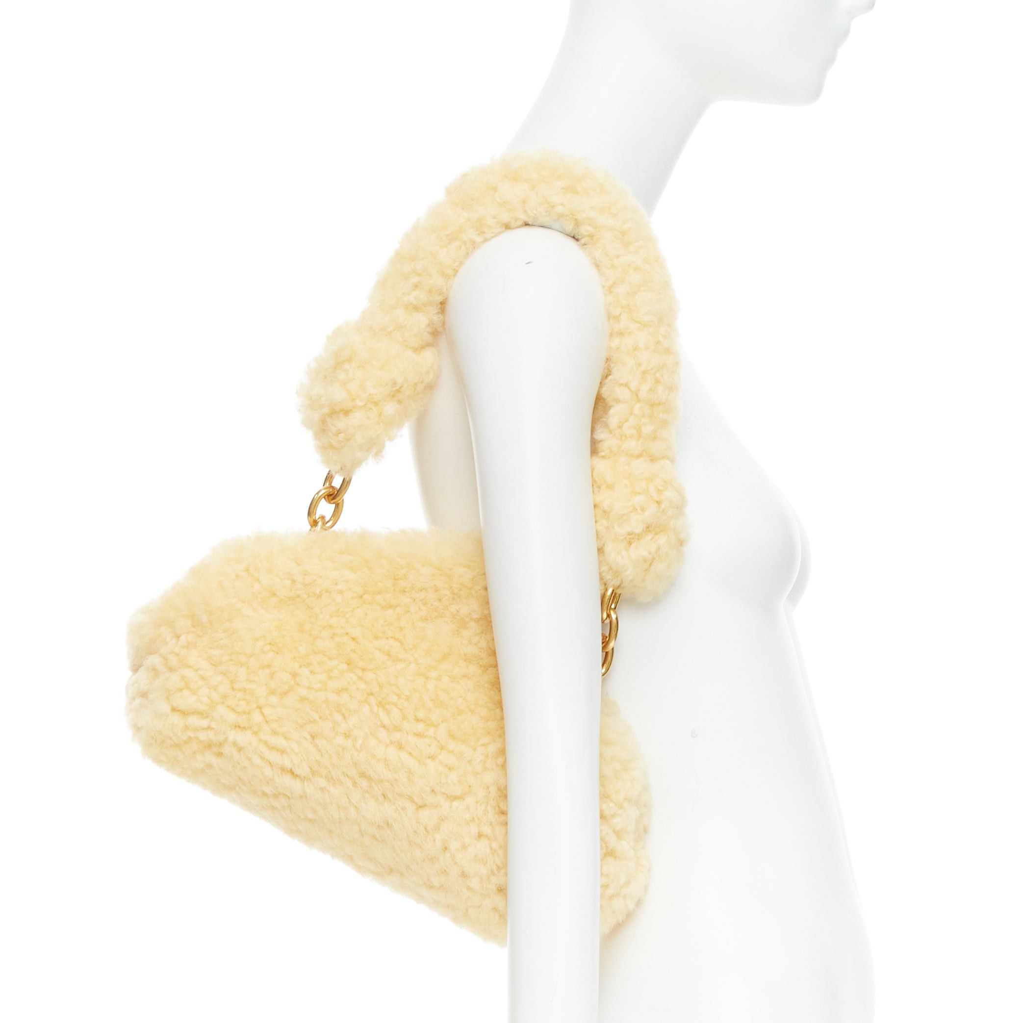 Bottega Veneta BOTTEGA VENETA Sherpa Teddy Gold yellow shearling fur chain underarm shoulder bag Size ONE SIZE - 2 Thumbnail
