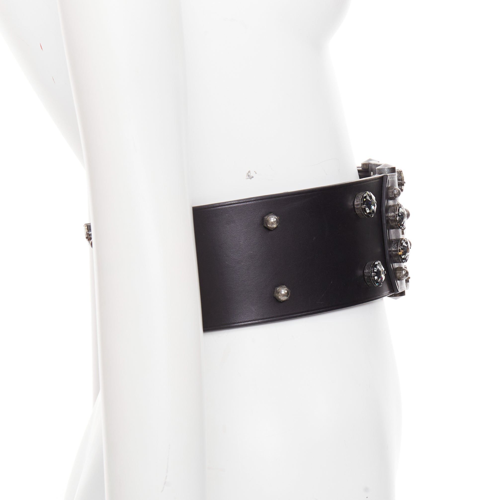 Lanvin LANVIN black calfskin leather crystal embellished panelled statement waist belt S Size ONE SIZE - 4 Thumbnail