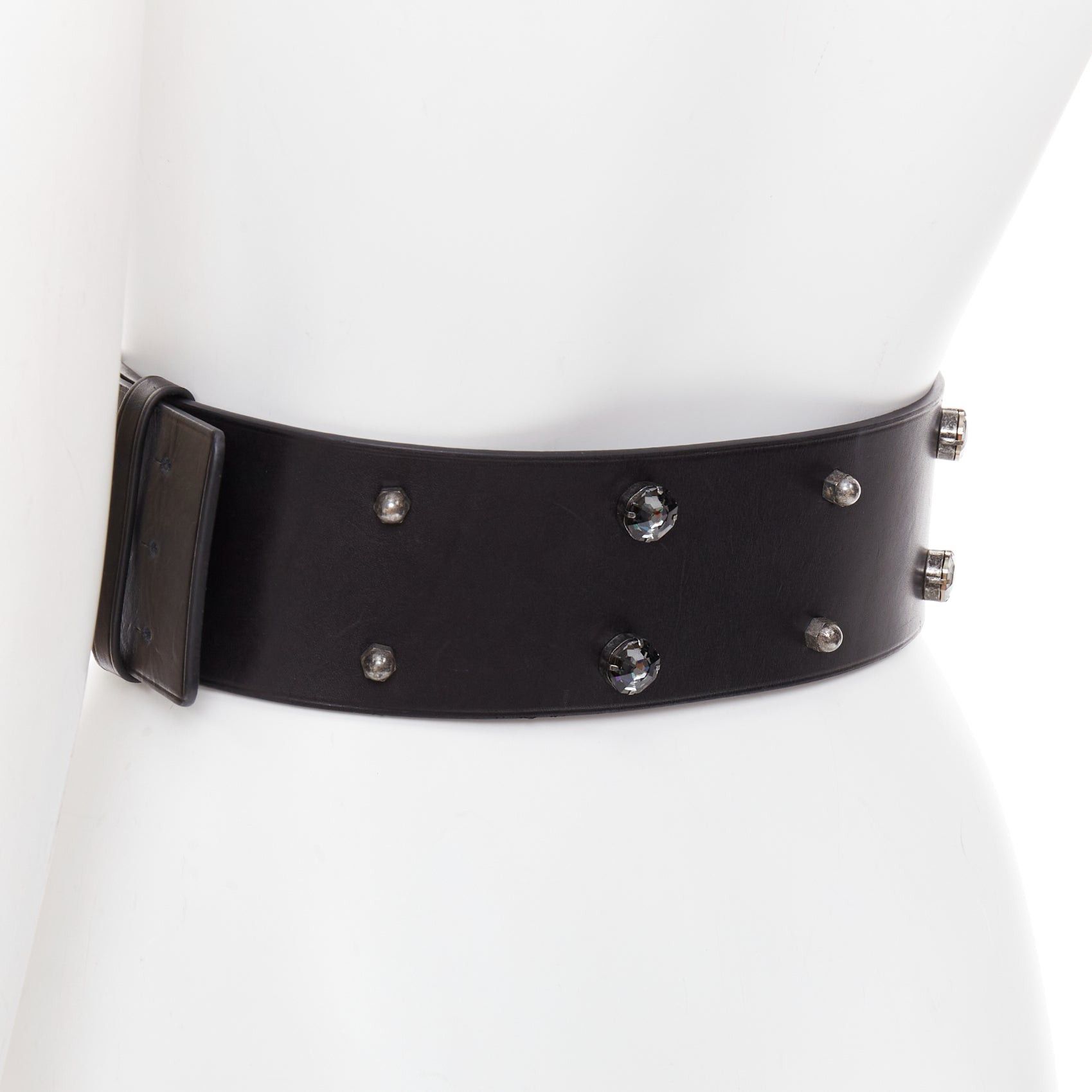 Lanvin LANVIN black calfskin leather crystal embellished panelled statement waist belt S Size ONE SIZE - 6 Thumbnail