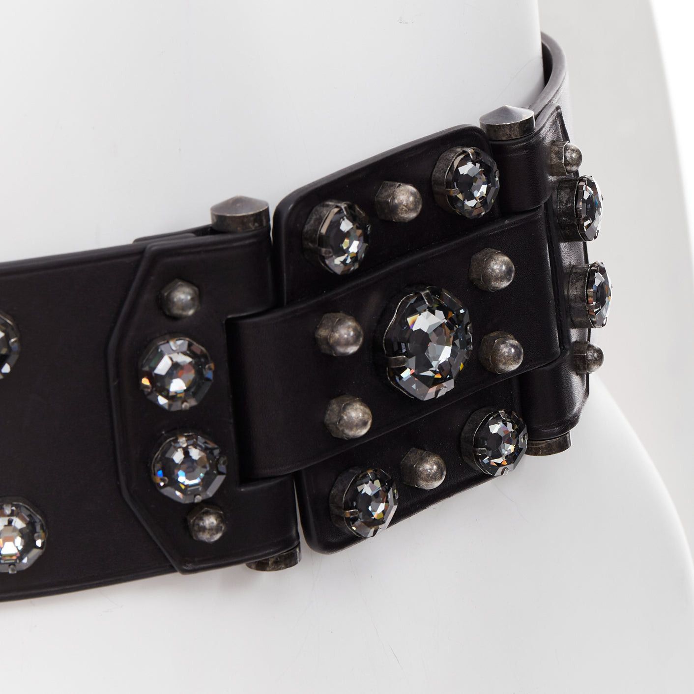 Lanvin LANVIN black calfskin leather crystal embellished panelled statement waist belt S Size ONE SIZE - 2 Thumbnail