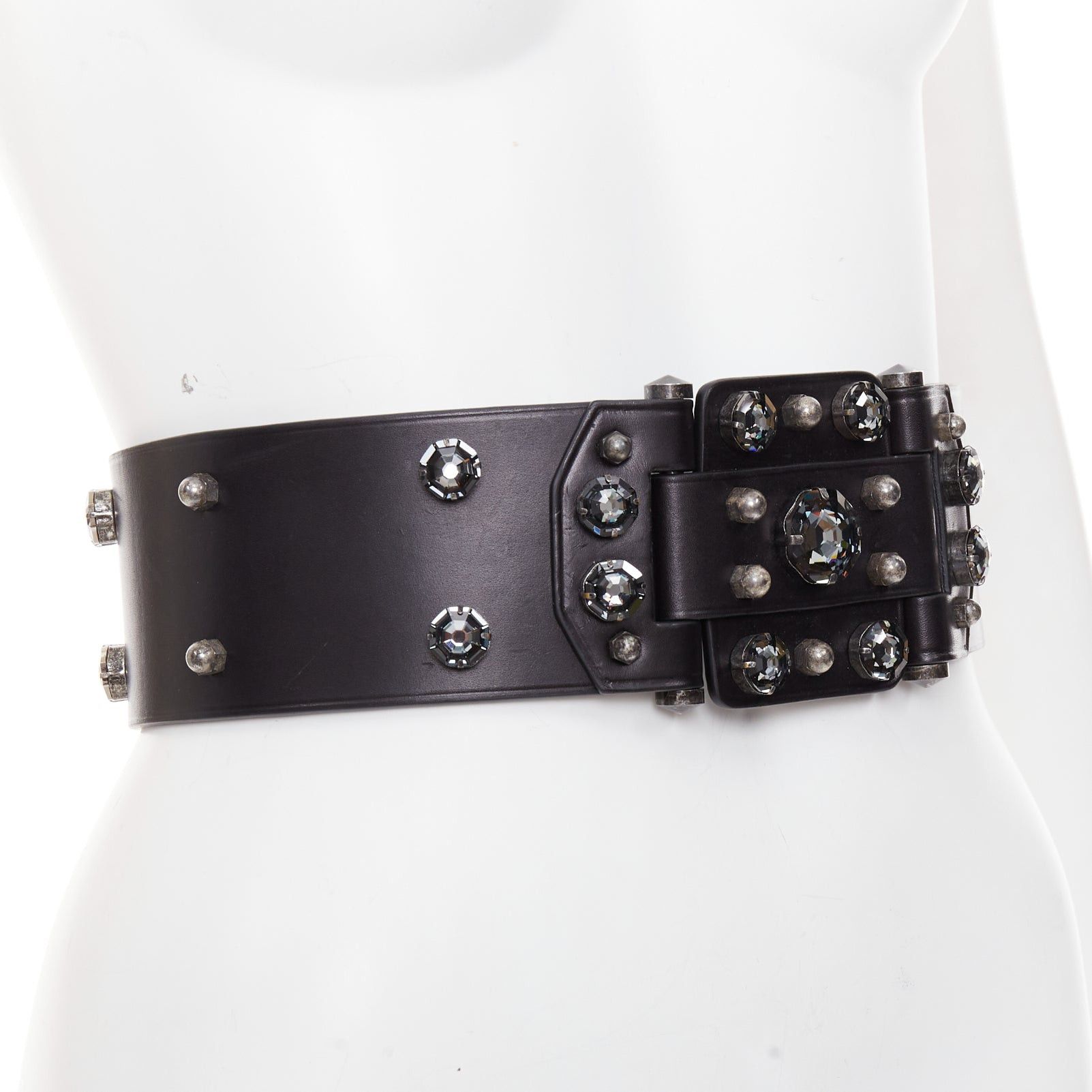 Lanvin LANVIN black calfskin leather crystal embellished panelled statement waist belt S Size ONE SIZE - 3 Thumbnail