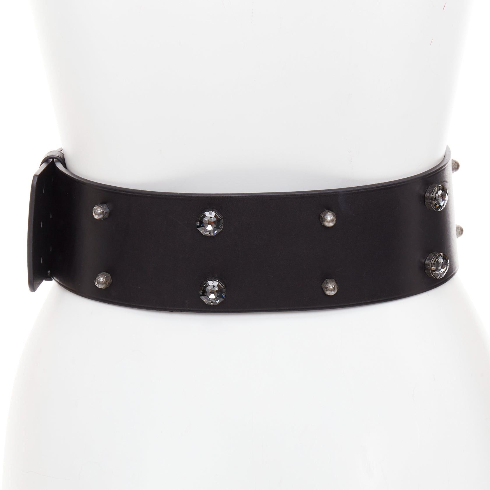 Lanvin LANVIN black calfskin leather crystal embellished panelled statement waist belt S Size ONE SIZE - 5 Thumbnail