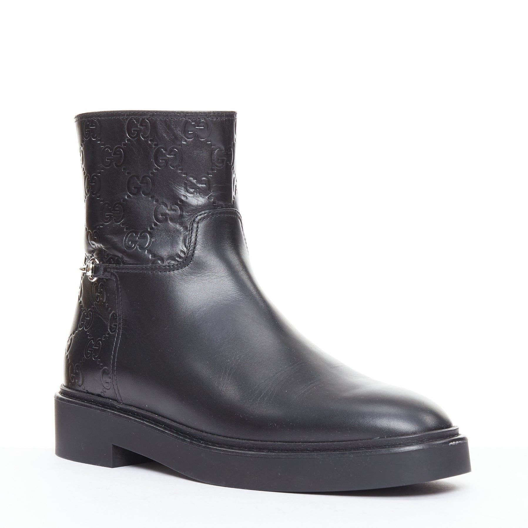 Gucci GUCCI Slim Horsebit black silver GG monogram embossed ankle boots EU37 Size US 7 / IT 37 - 2 Thumbnail