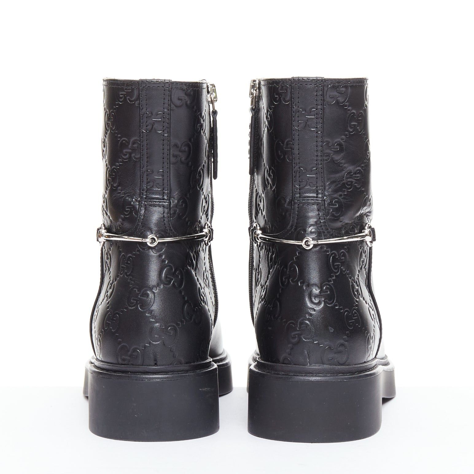 Gucci GUCCI Slim Horsebit black silver GG monogram embossed ankle boots EU37 Size US 7 / IT 37 - 5 Thumbnail