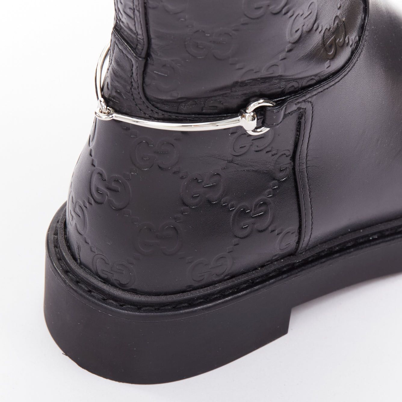 Gucci GUCCI Slim Horsebit black silver GG monogram embossed ankle boots EU37 Size US 7 / IT 37 - 8 Thumbnail