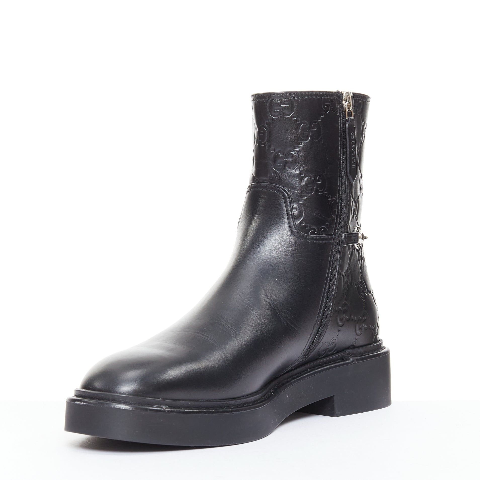 Gucci GUCCI Slim Horsebit black silver GG monogram embossed ankle boots EU37 Size US 7 / IT 37 - 4 Thumbnail