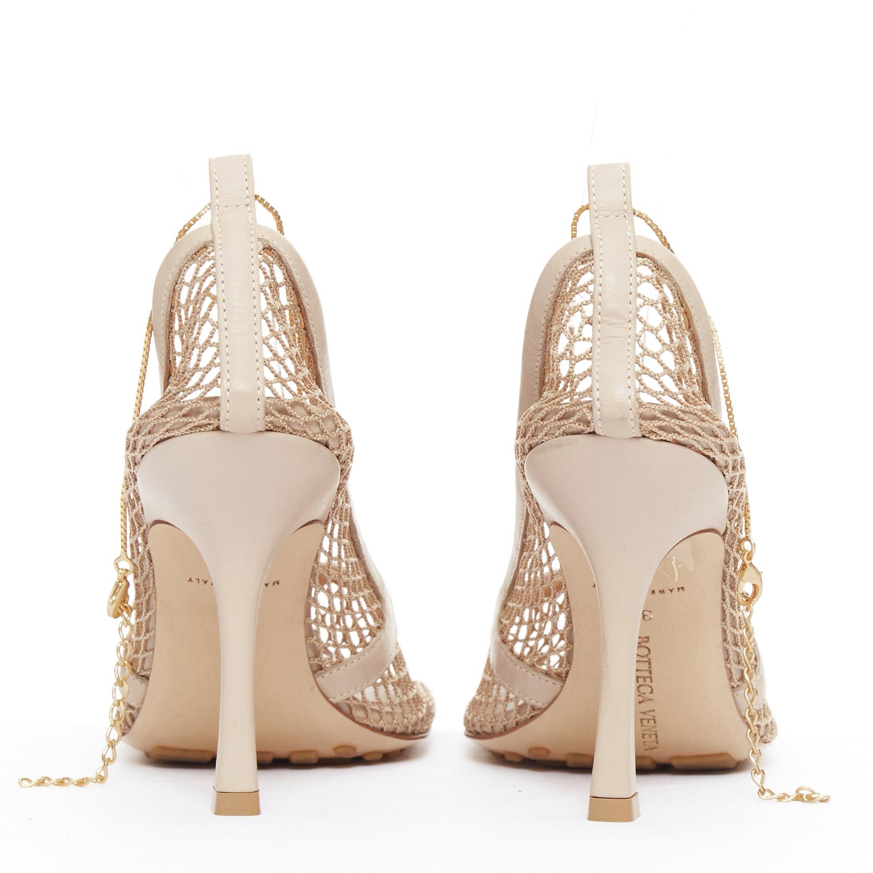Bottega Veneta BOTTEGA VENETA Stretch nude leather fishnet square toe chain heels EU37 Size US 7 / IT 37 - 5 Thumbnail
