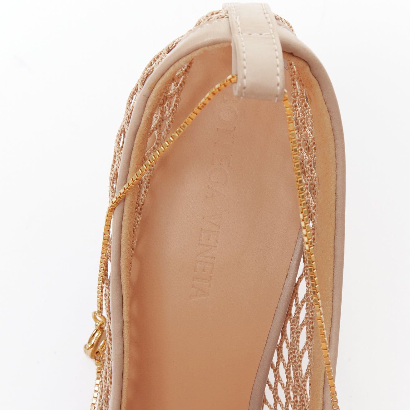 Bottega Veneta BOTTEGA VENETA Stretch nude leather fishnet square toe chain heels EU37 Size US 7 / IT 37 - 9 Thumbnail