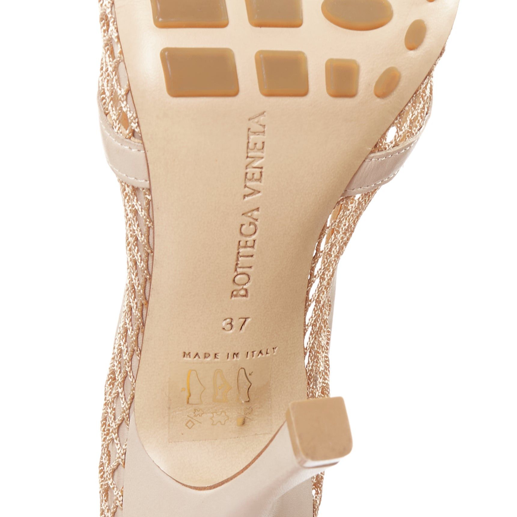 Bottega Veneta BOTTEGA VENETA Stretch nude leather fishnet square toe chain heels EU37 Size US 7 / IT 37 - 10 Thumbnail