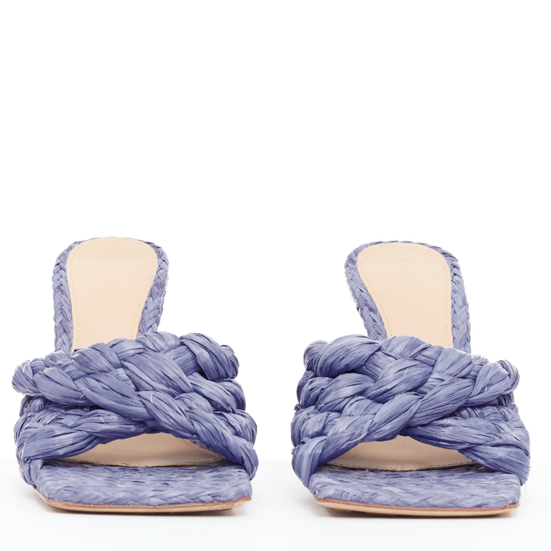Bottega Veneta BOTTEGA VENETA Stretch purple woven raffia wicker heel mule sandal EU37 Size US 7 / IT 37 - 3 Thumbnail