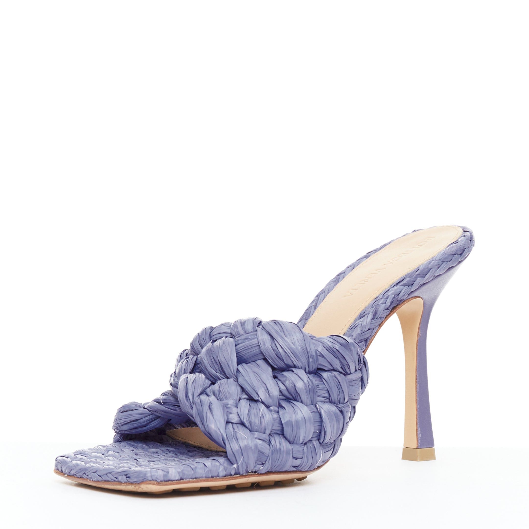 Bottega Veneta BOTTEGA VENETA Stretch purple woven raffia wicker heel mule sandal EU37 Size US 7 / IT 37 - 4 Thumbnail