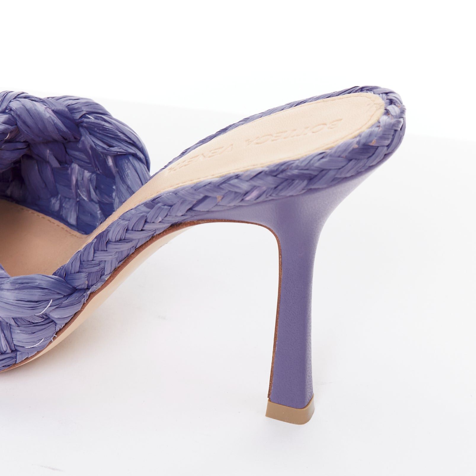 Bottega Veneta BOTTEGA VENETA Stretch purple woven raffia wicker heel mule sandal EU37 Size US 7 / IT 37 - 8 Thumbnail