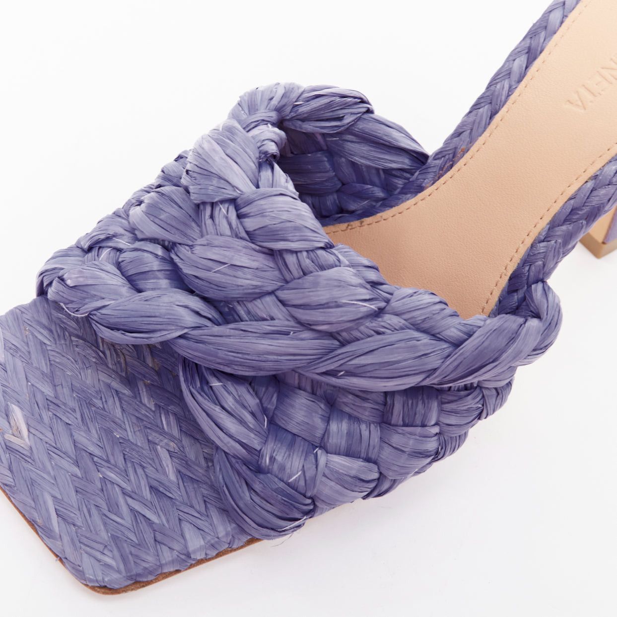 Bottega Veneta BOTTEGA VENETA Stretch purple woven raffia wicker heel mule sandal EU37 Size US 7 / IT 37 - 7 Thumbnail