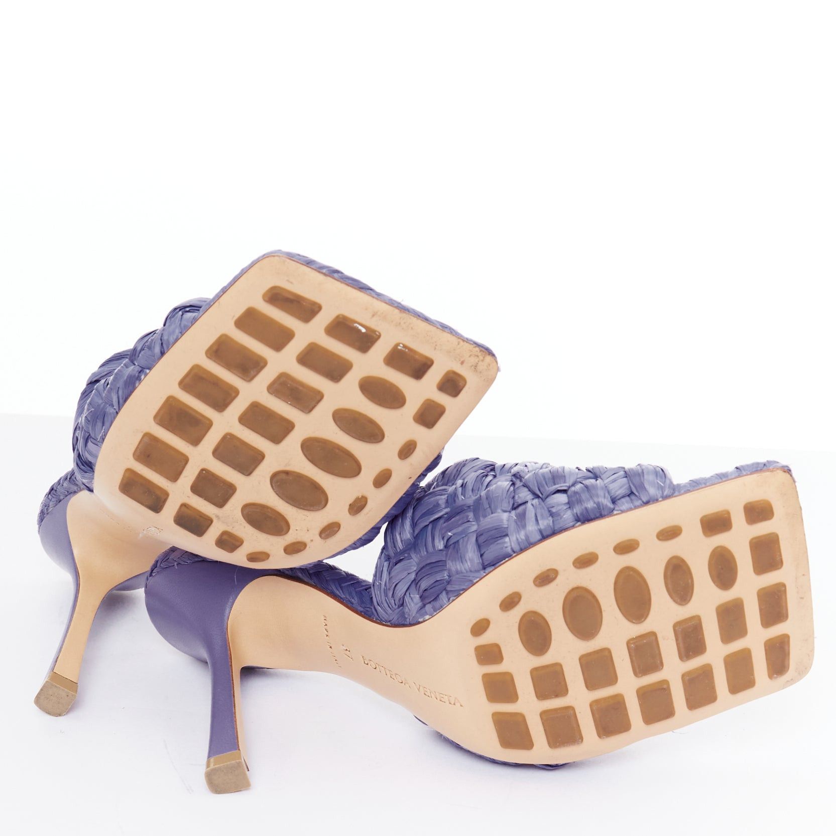Bottega Veneta BOTTEGA VENETA Stretch purple woven raffia wicker heel mule sandal EU37 Size US 7 / IT 37 - 11 Thumbnail