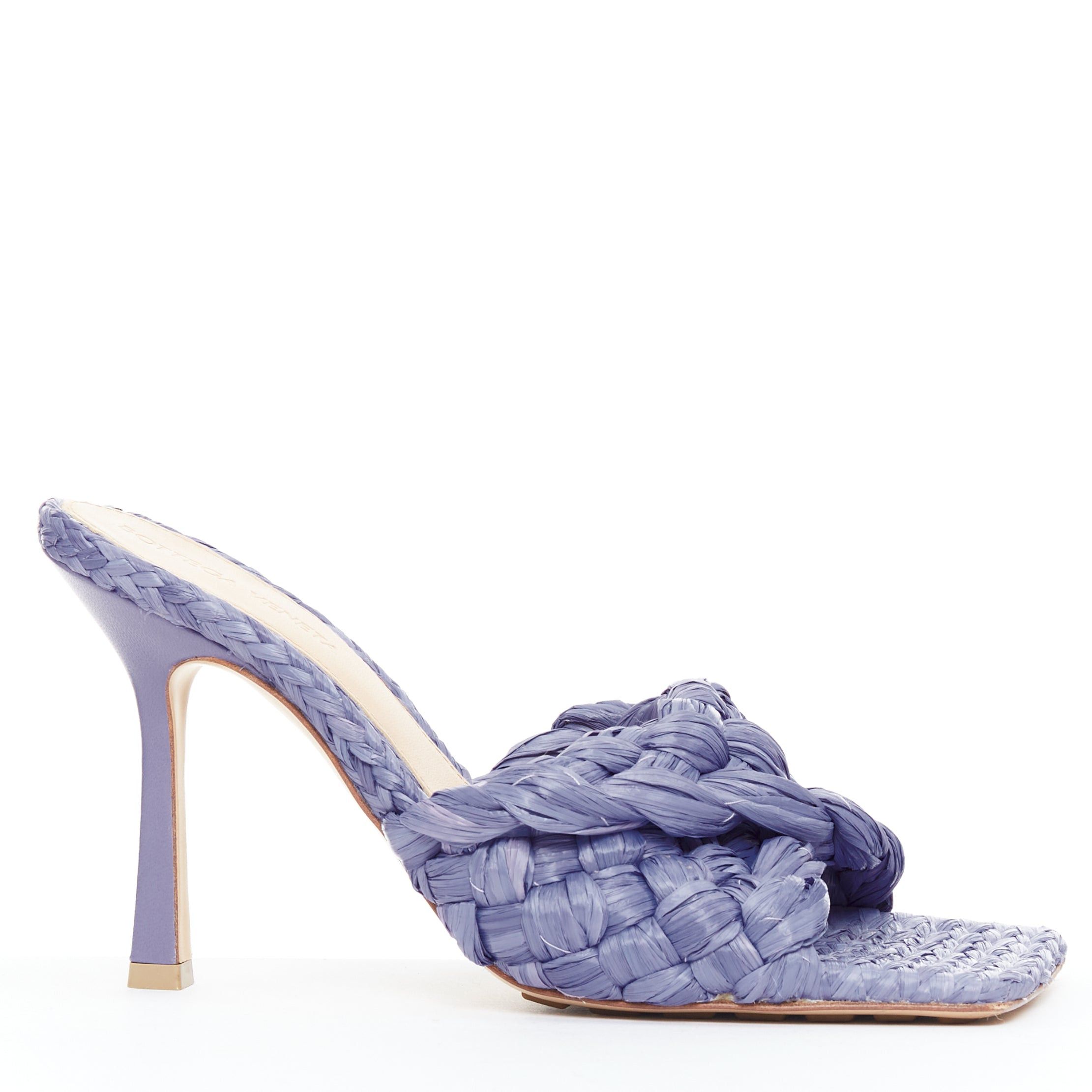 Bottega Veneta BOTTEGA VENETA Stretch purple woven raffia wicker heel mule sandal EU37 Size US 7 / IT 37 - 2 Thumbnail