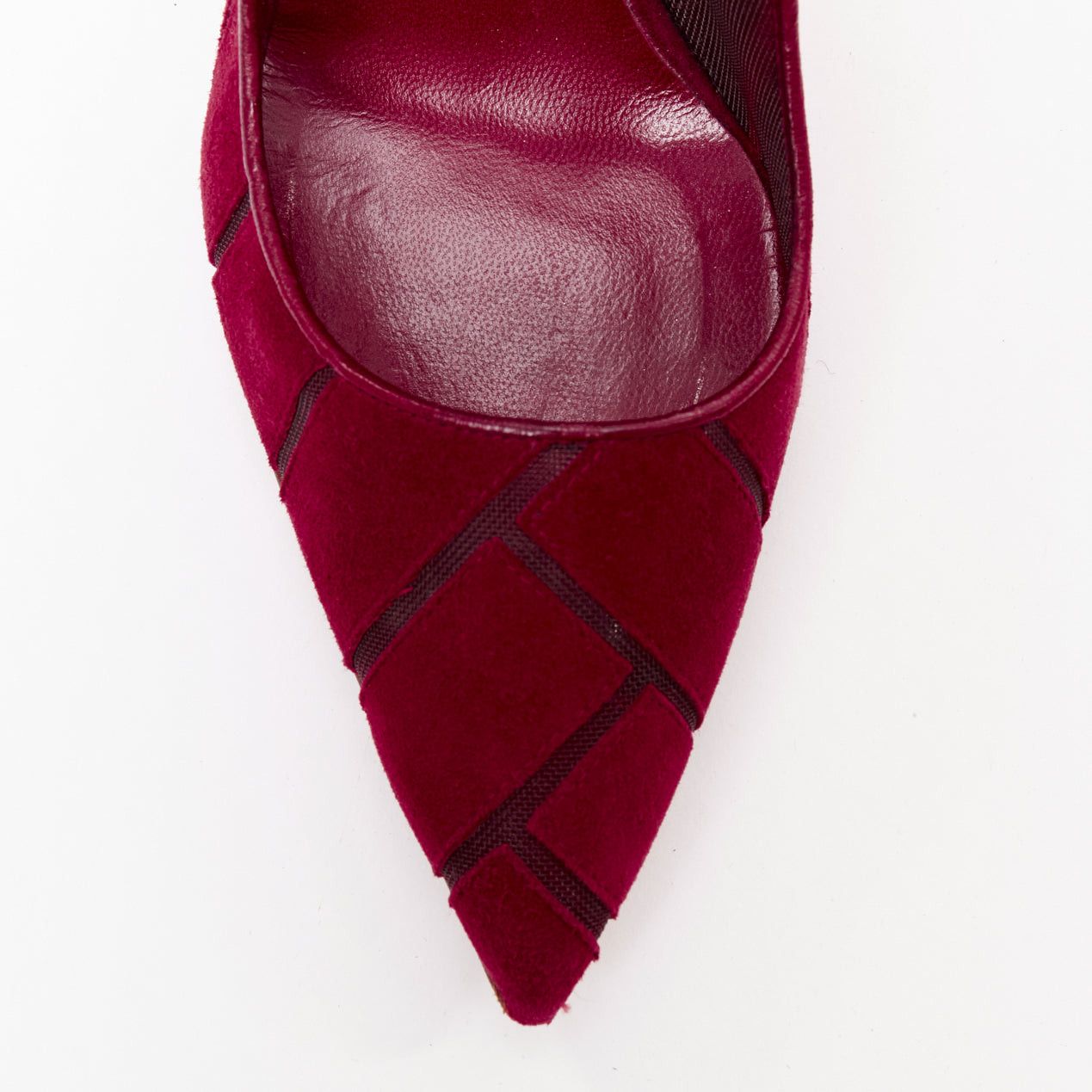 Manolo Blahnik MANOLO BLAHNIK Nadira red suede diagonal cut out mesh pumps EU37 Size US 7 / IT 37 - 6 Thumbnail