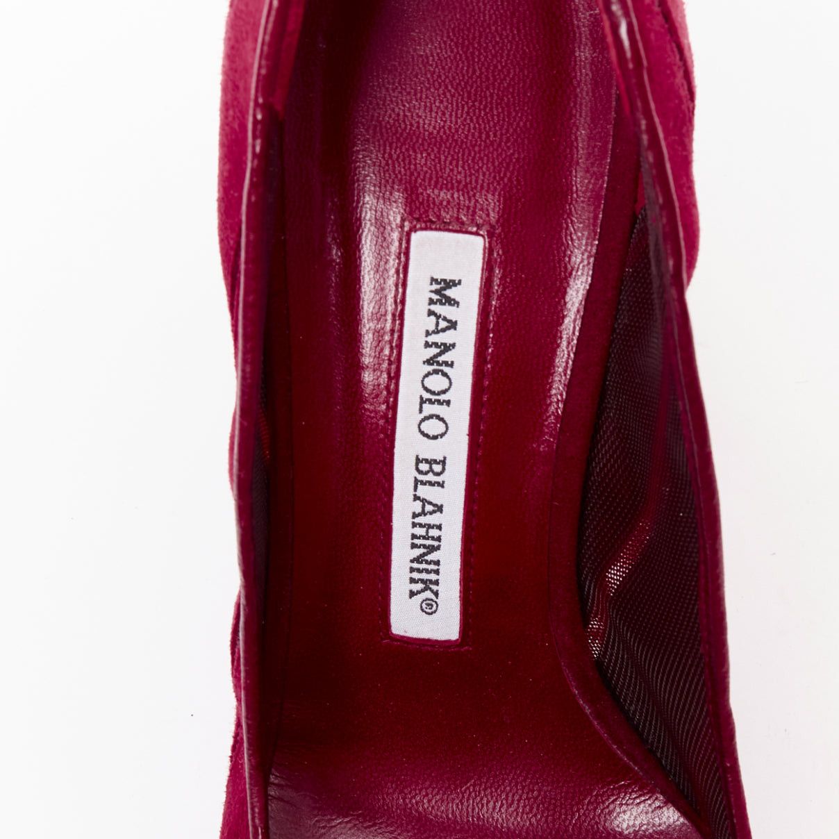 Manolo Blahnik MANOLO BLAHNIK Nadira red suede diagonal cut out mesh pumps EU37 Size US 7 / IT 37 - 9 Thumbnail