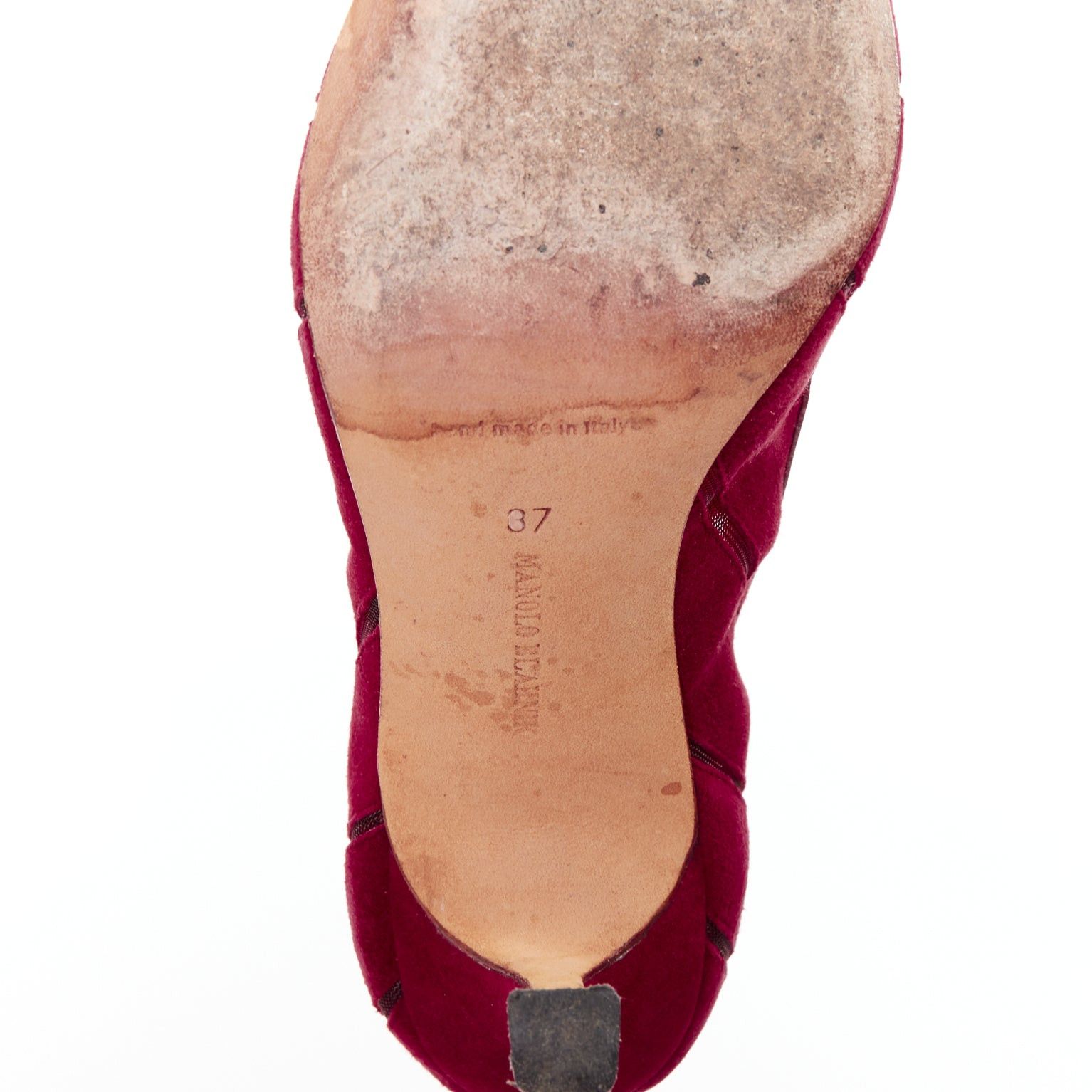 Manolo Blahnik MANOLO BLAHNIK Nadira red suede diagonal cut out mesh pumps EU37 Size US 7 / IT 37 - 10 Thumbnail