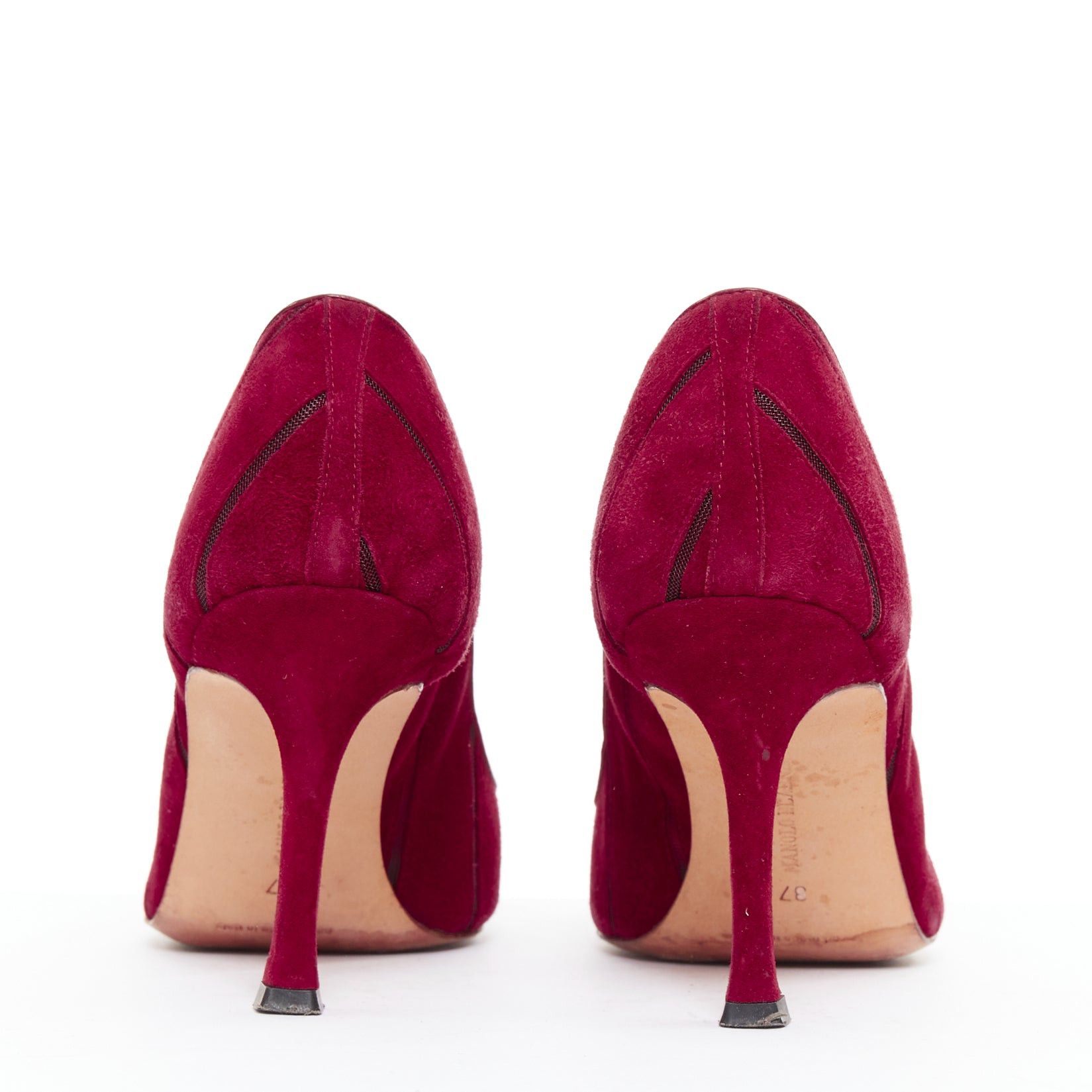 Manolo Blahnik MANOLO BLAHNIK Nadira red suede diagonal cut out mesh pumps EU37 Size US 7 / IT 37 - 5 Thumbnail
